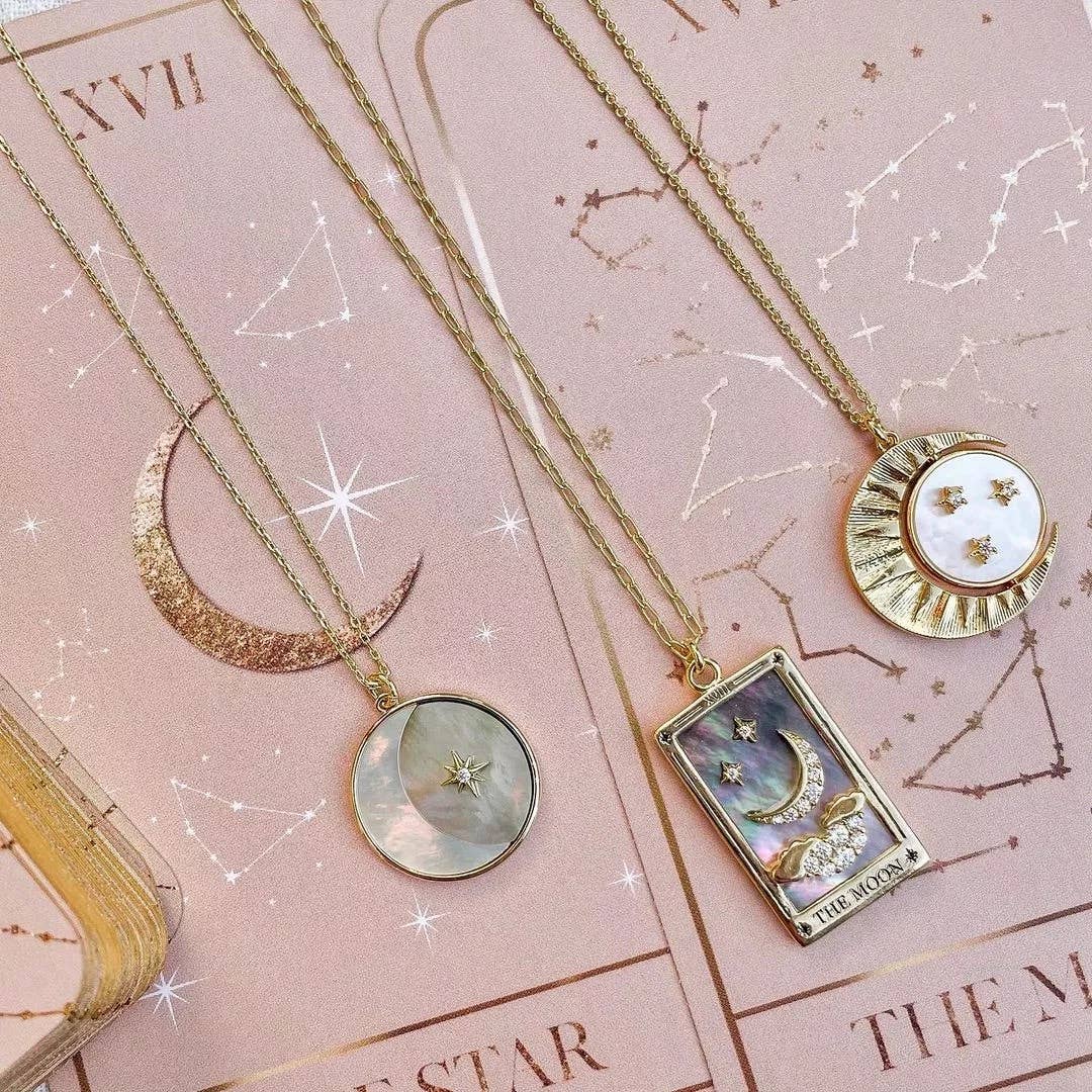 Moon - Lunar Phase- Medallion Necklace 14k Steel