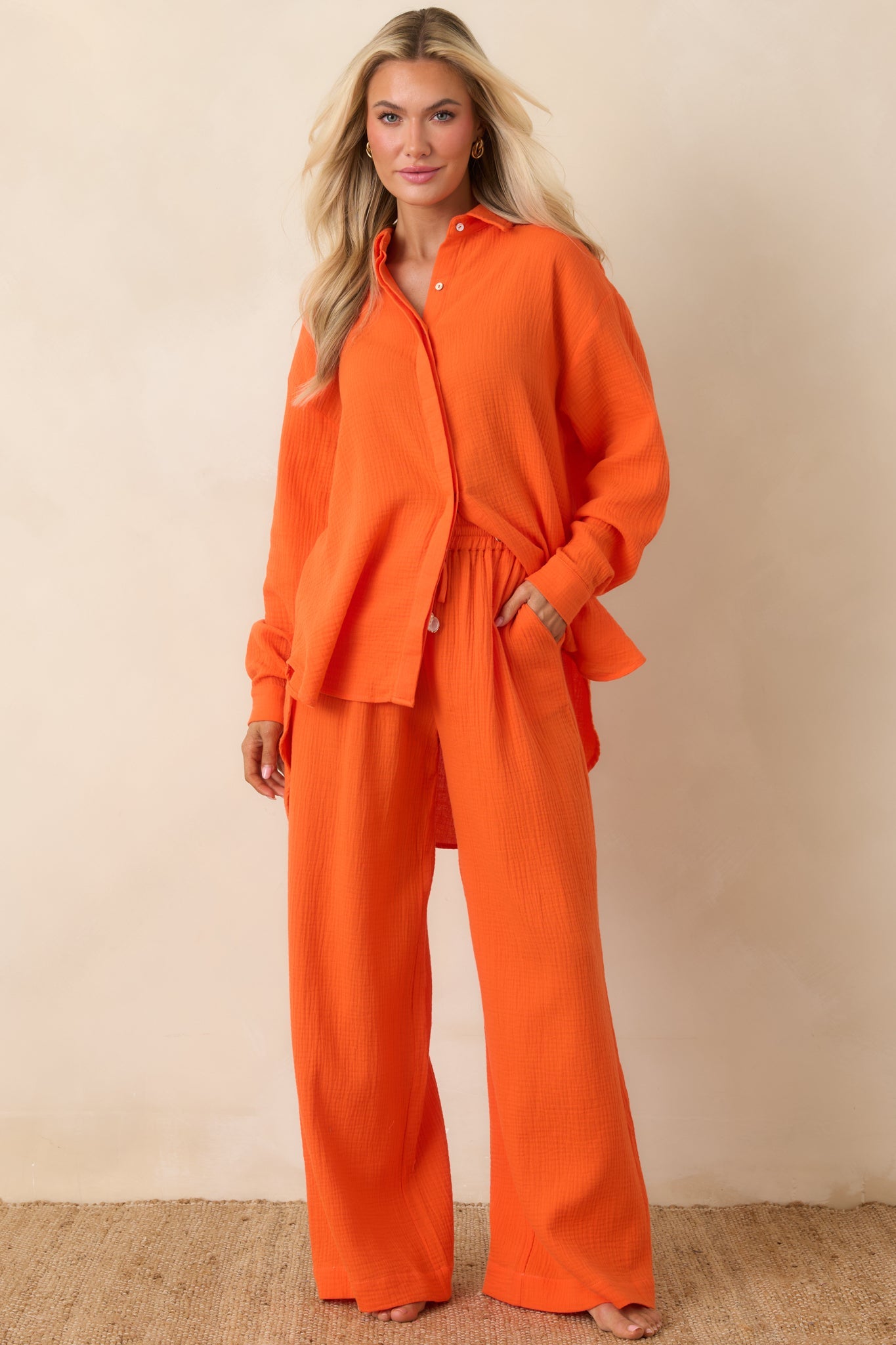 Paradisa Dunedin Orange Cotton Wide Leg Drawstring Pants