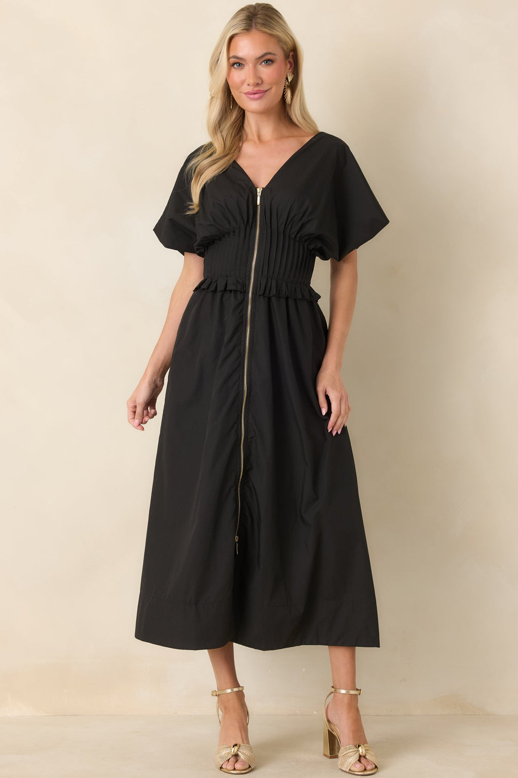 Let It Be Easy Black Smocked Waist Zip Maxi Dress