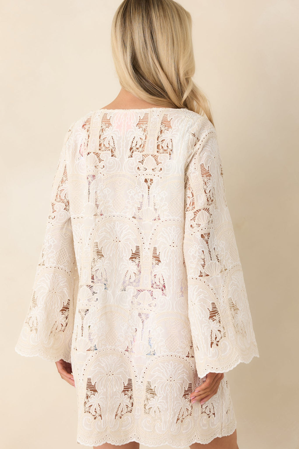 Paradisa Sea La Vie Ivory Embroidered Lace Cover Up Mini Dress