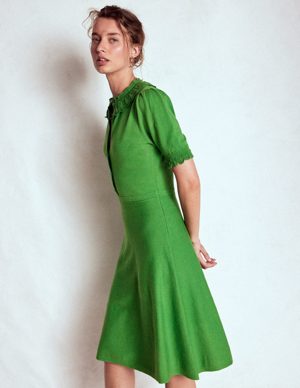 Melina Ruffle Knitted Dress-Paradise Green