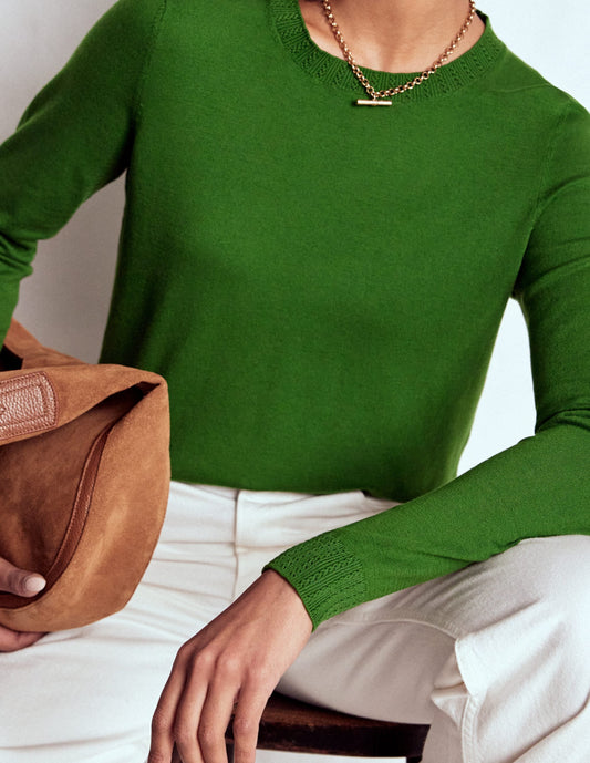 Emilia Cotton Crew Sweater-Promenade Green