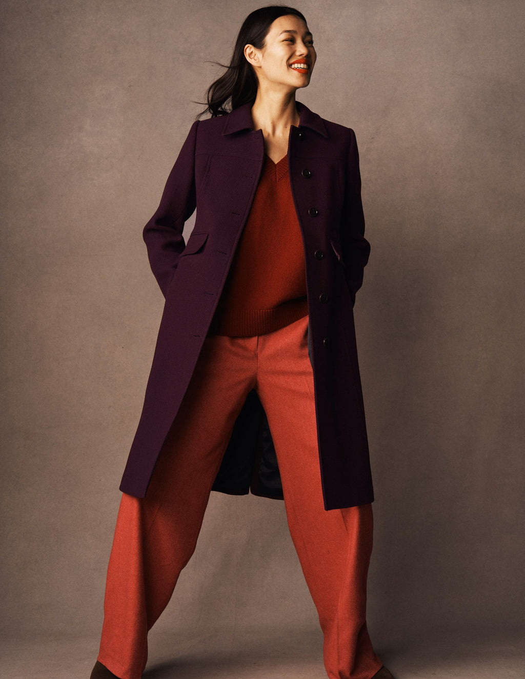 St Albans Fitted Coat-Dark Cherry