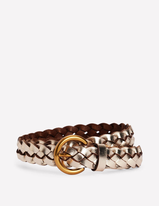 Skinny Plaited Belt-Gold