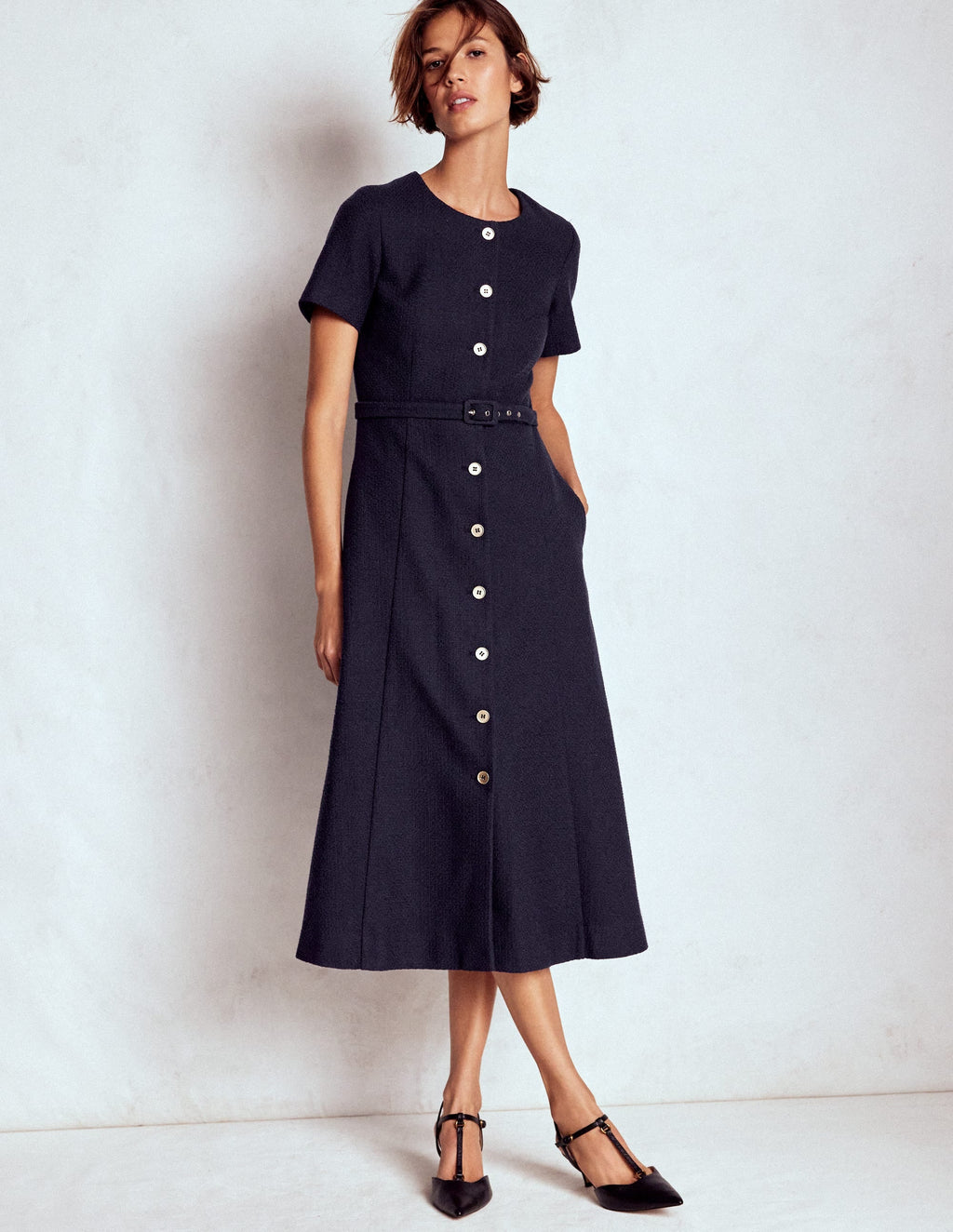 Charlotte Cotton Midi Dress-Navy