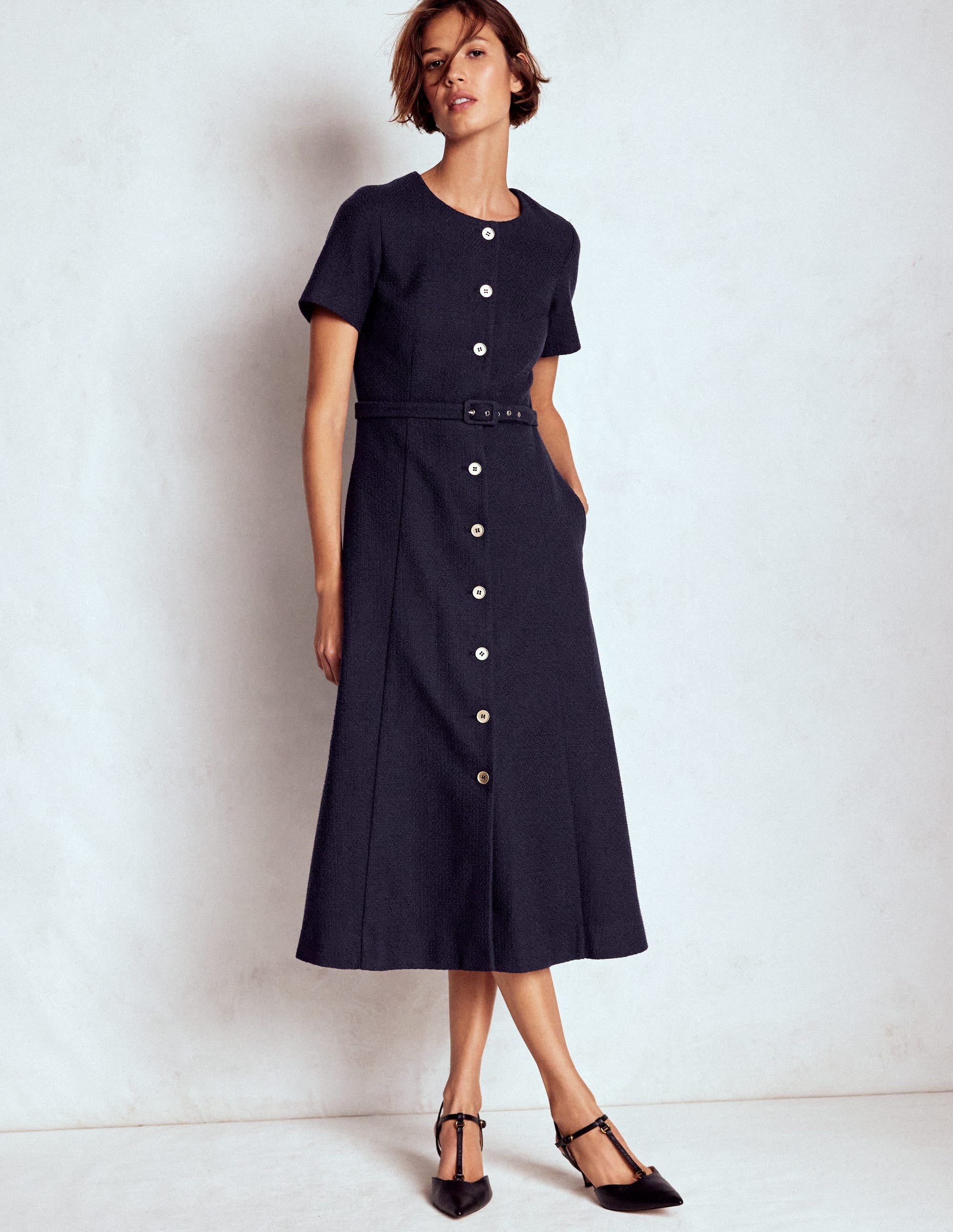 Charlotte Cotton Midi Dress-Navy