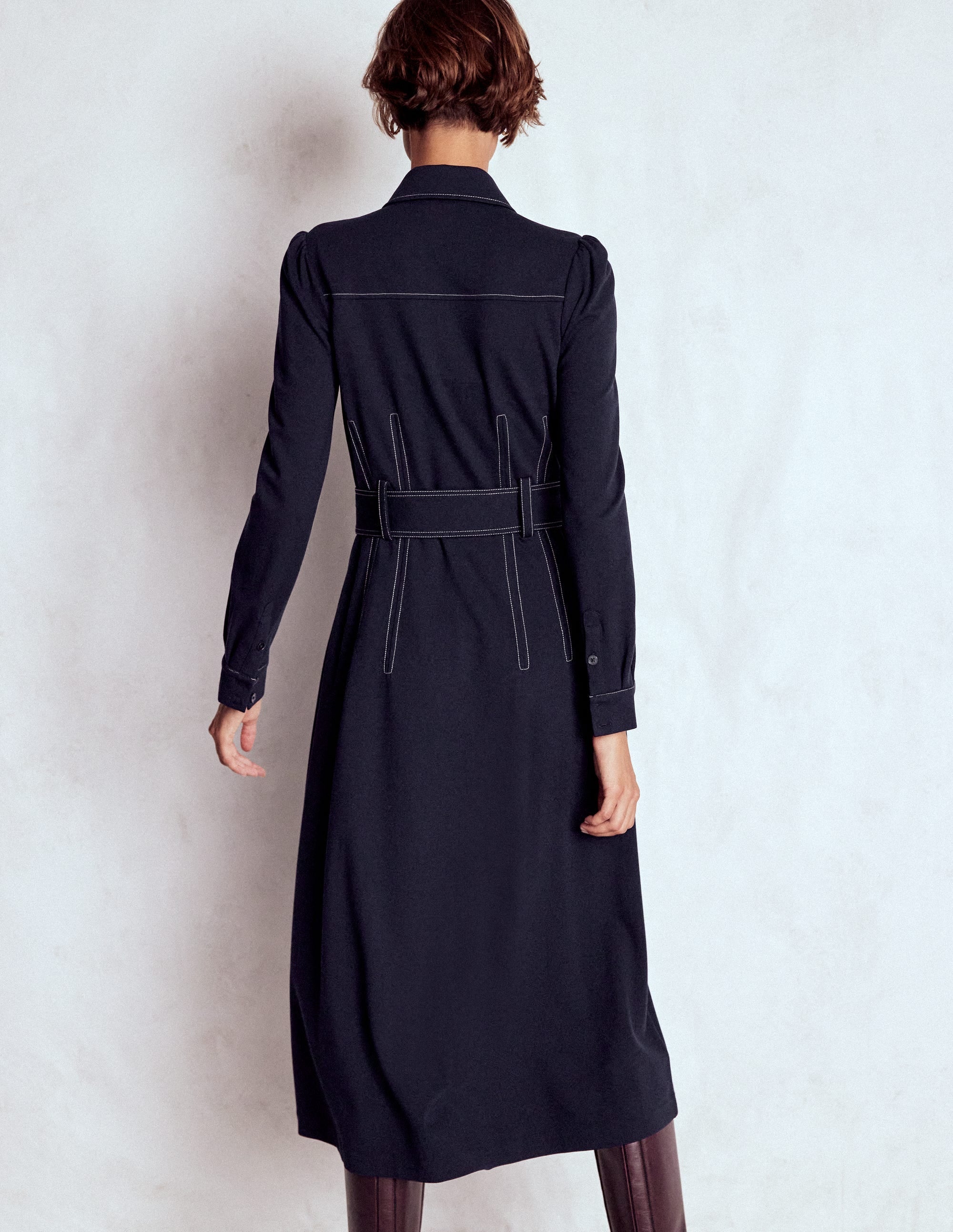 Anita Long Sleeve Shirt Dress-Navy