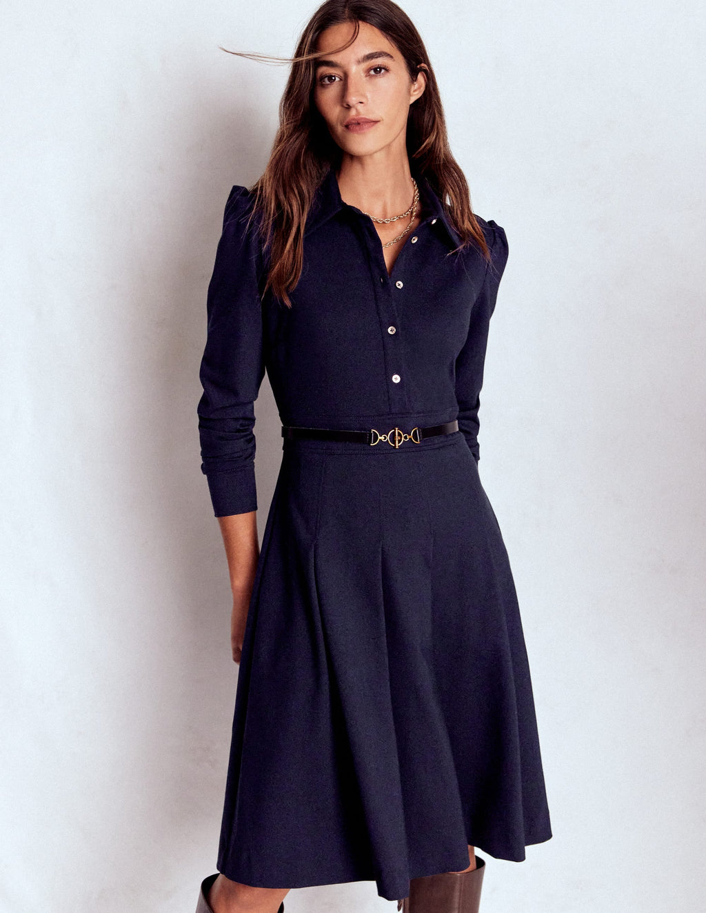 Catrin Short Ponte Shirt Dress-Navy