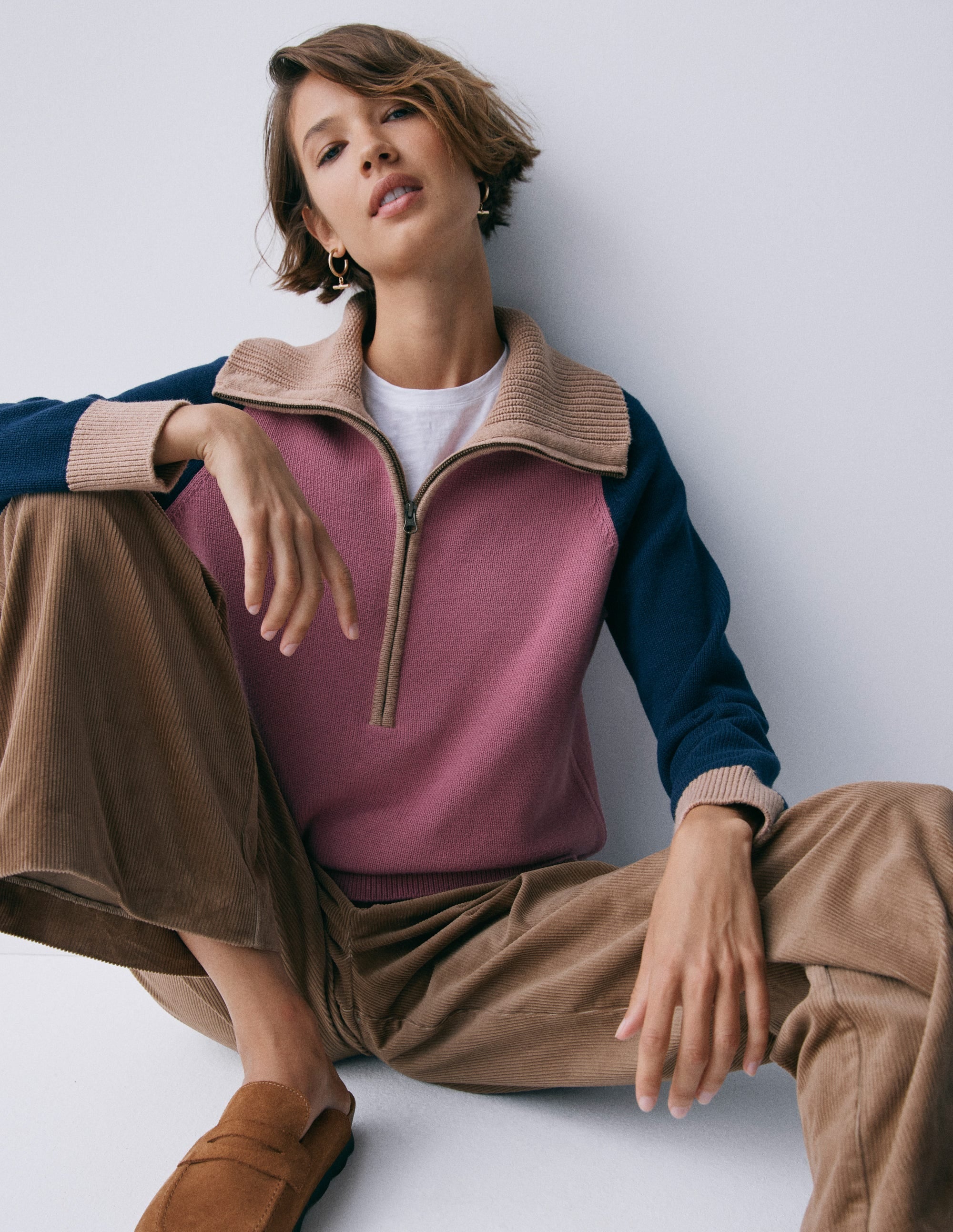 Lucy Half Zip Sweater-Pink Heather, Navy