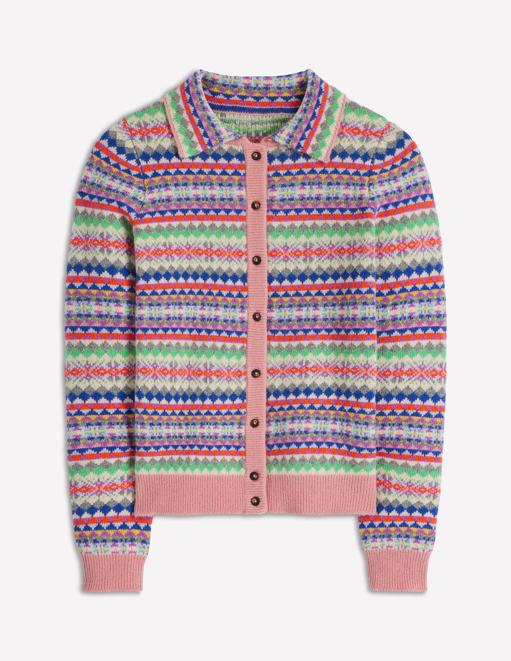 Edie Fair Isle Knitted Shirt-Pink Heritage Fair Isle
