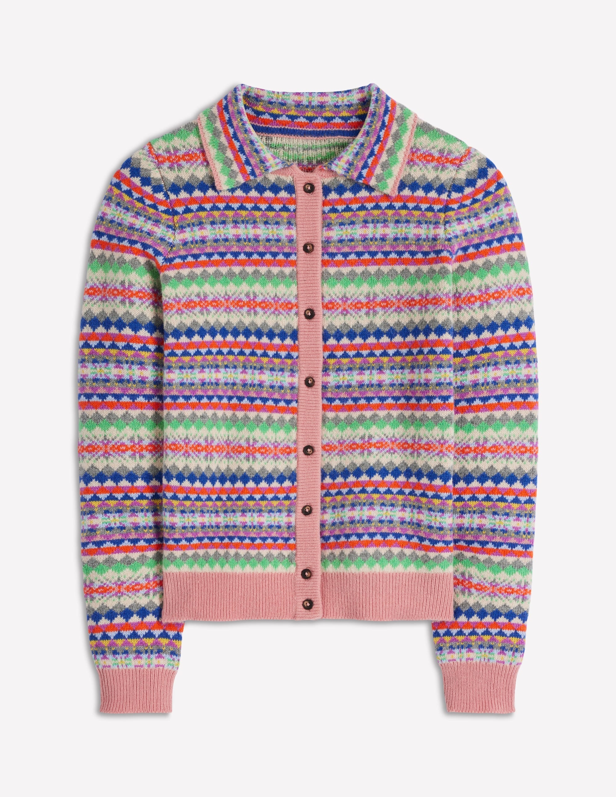 Edie Fair Isle Knitted Shirt-Pink Heritage Fair Isle