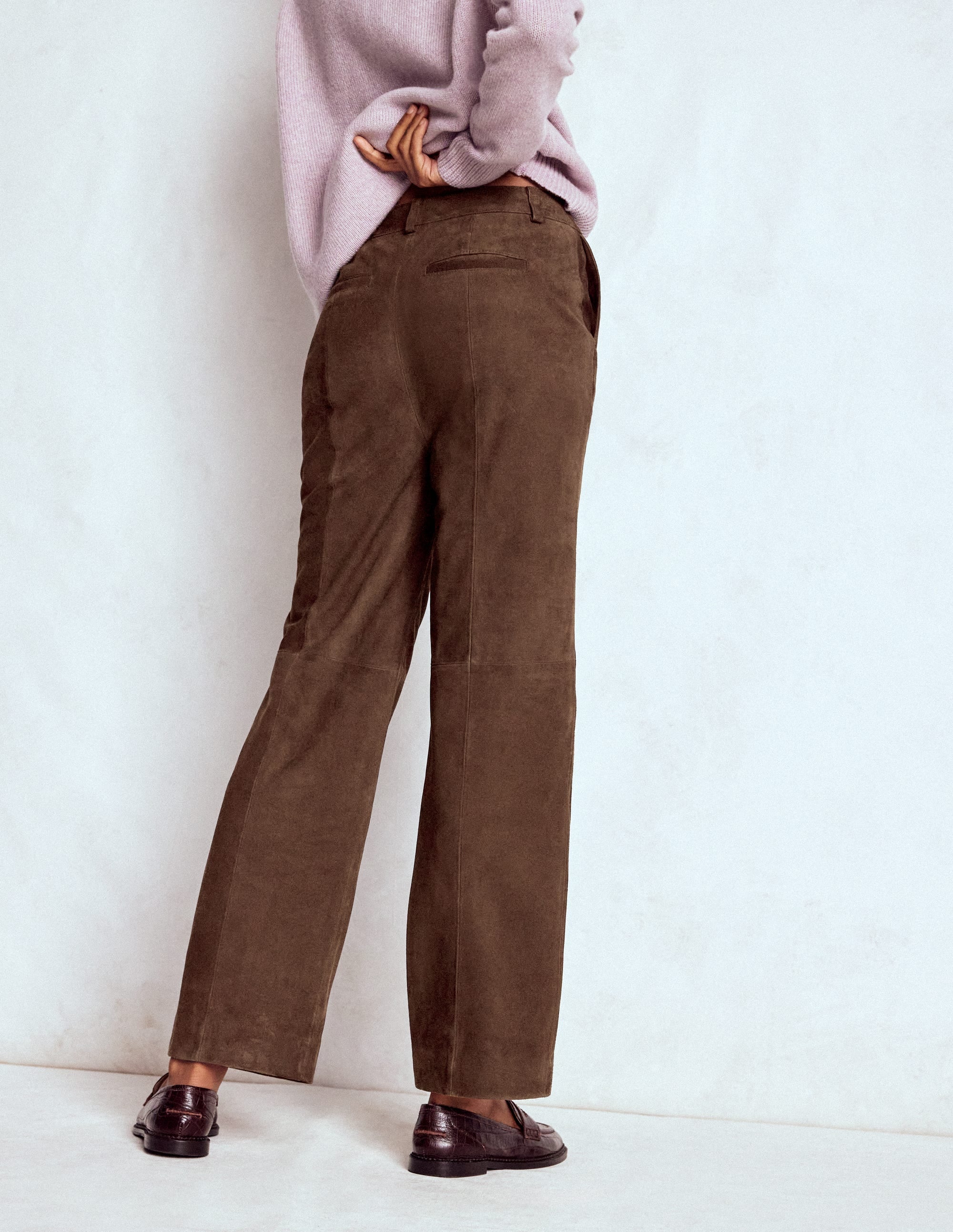 Suede Straight Leg Pants-Dark Chocolate