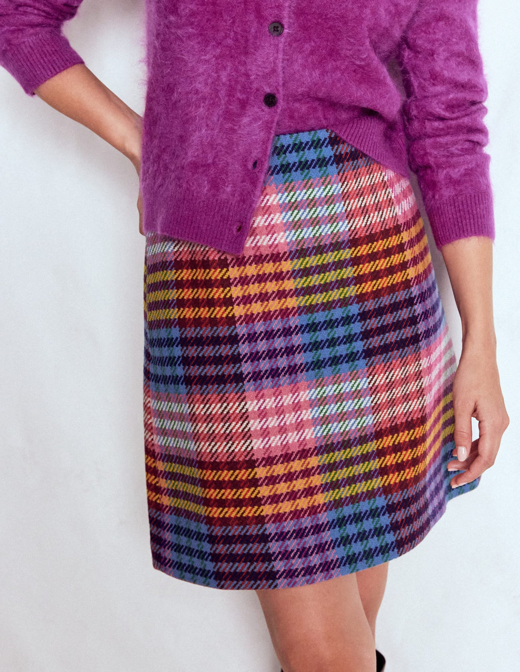 Wool Blend A-Line Skirt-Rainbow Blanket MultiGingham