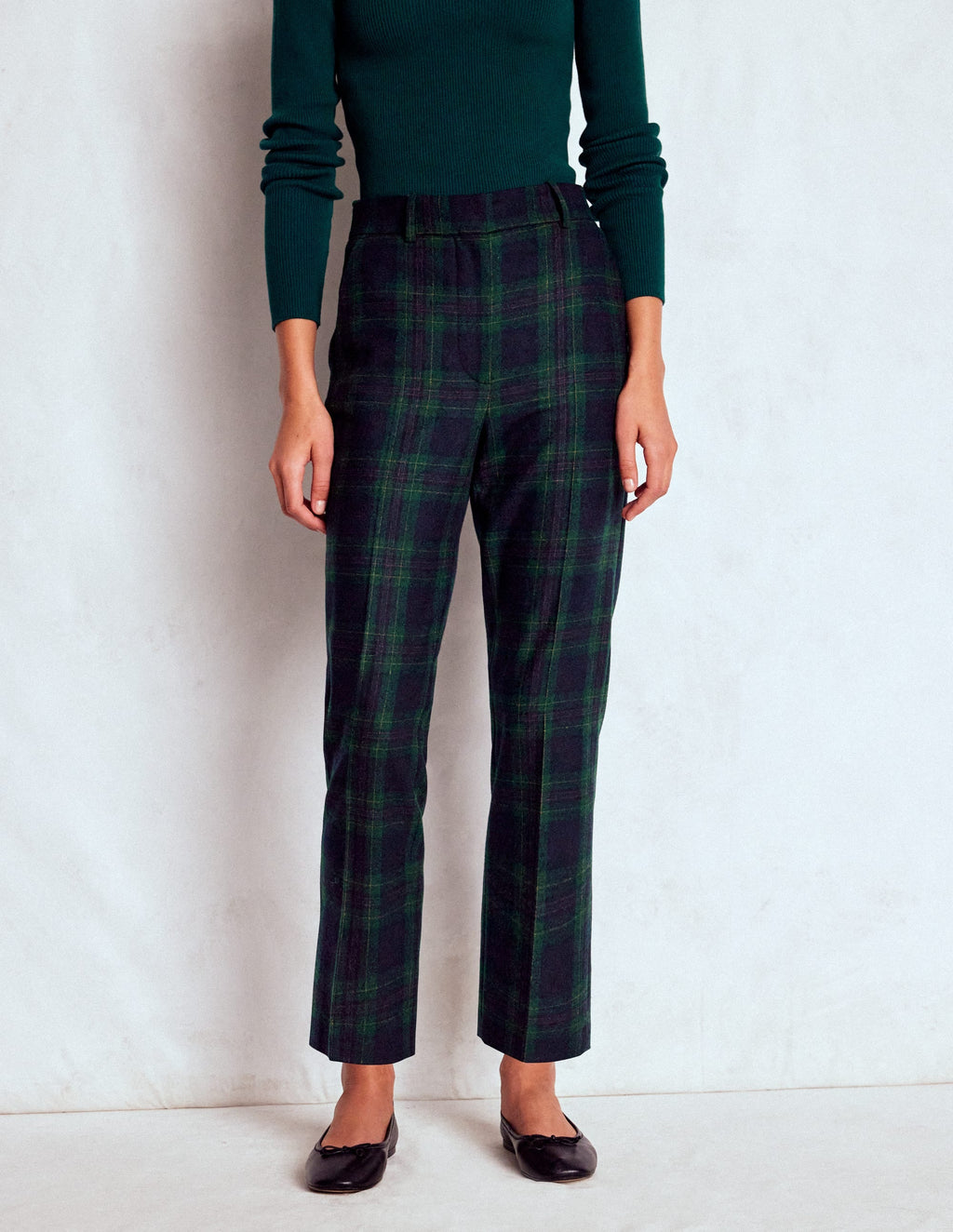 Canonbury Wool Blend Pants-Navy and Green Tonal Check