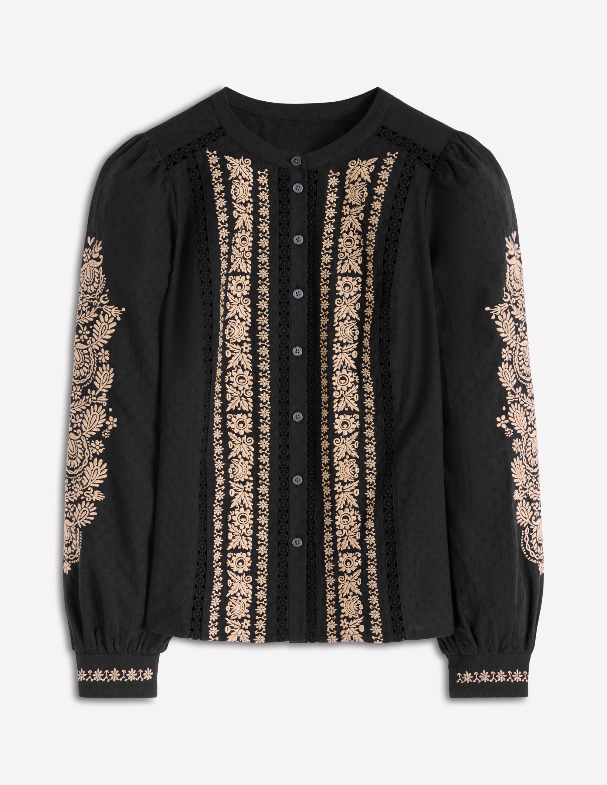 Embroidered Cotton Top-Black
