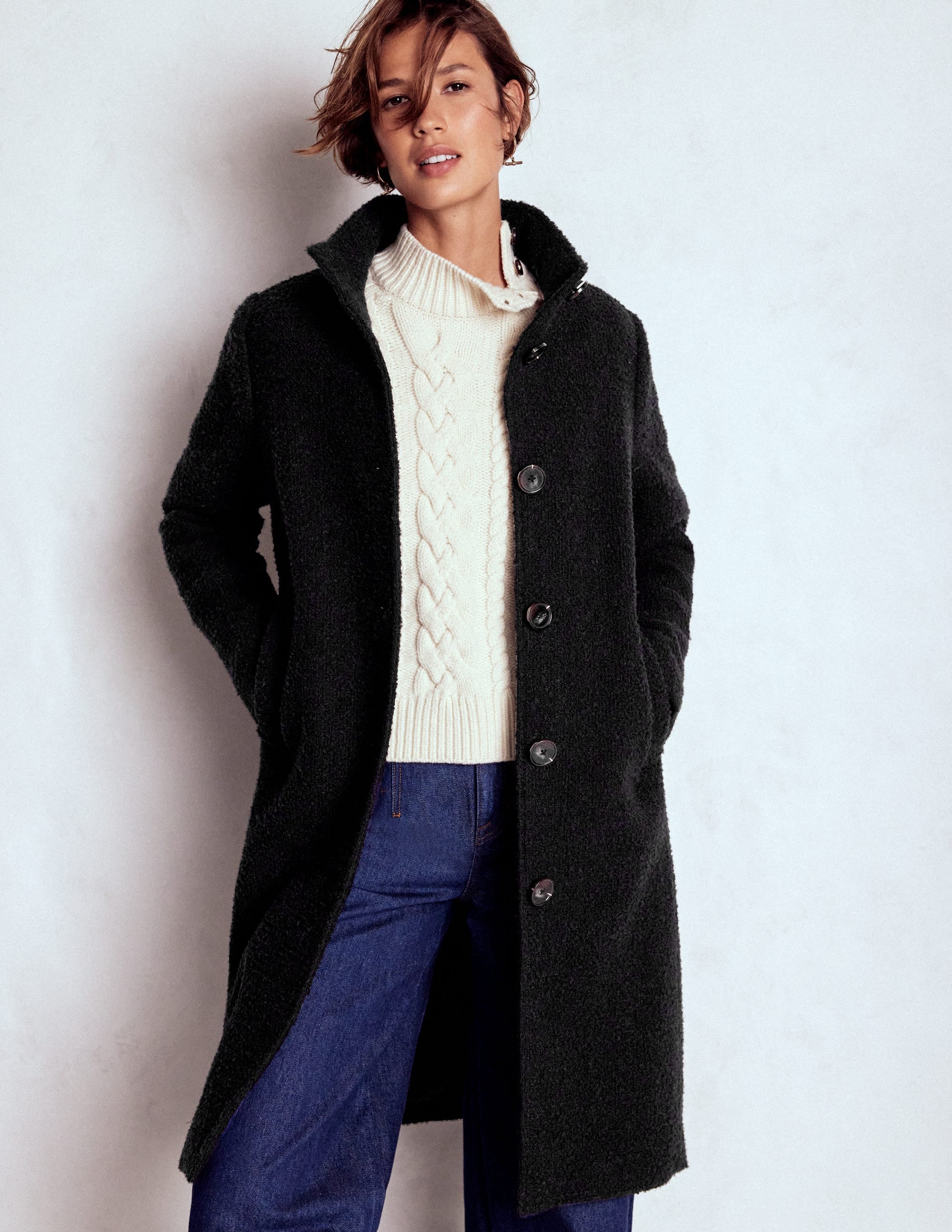 Funnel Neck Coat-Black