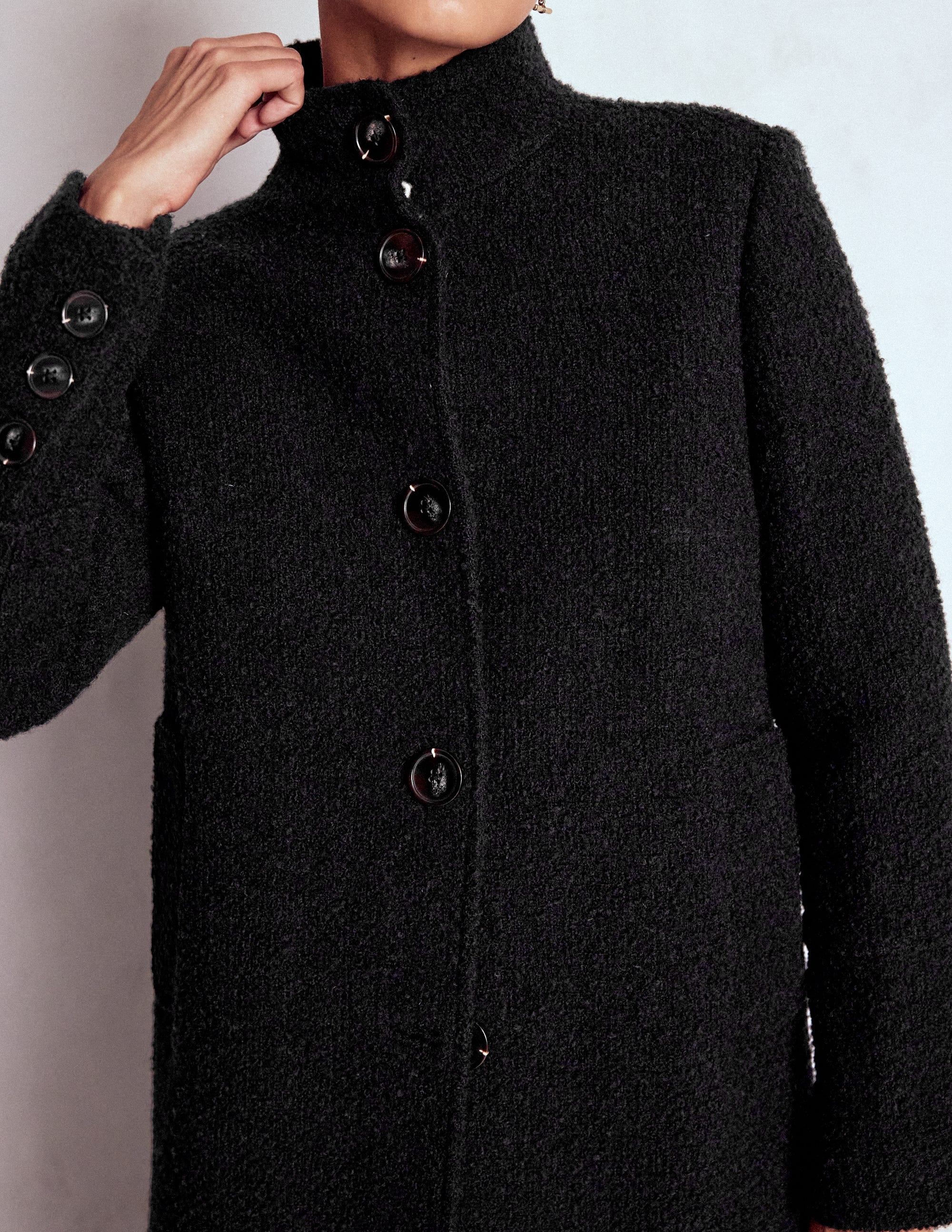 Funnel Neck Coat-Black