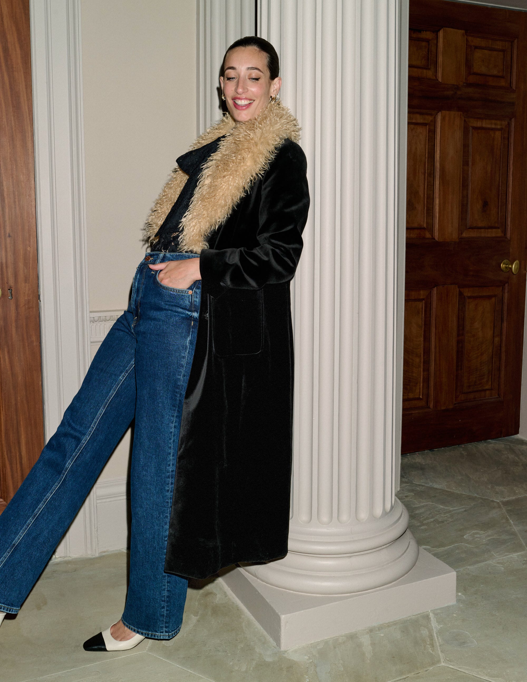 Fur Tipped Coat-Black