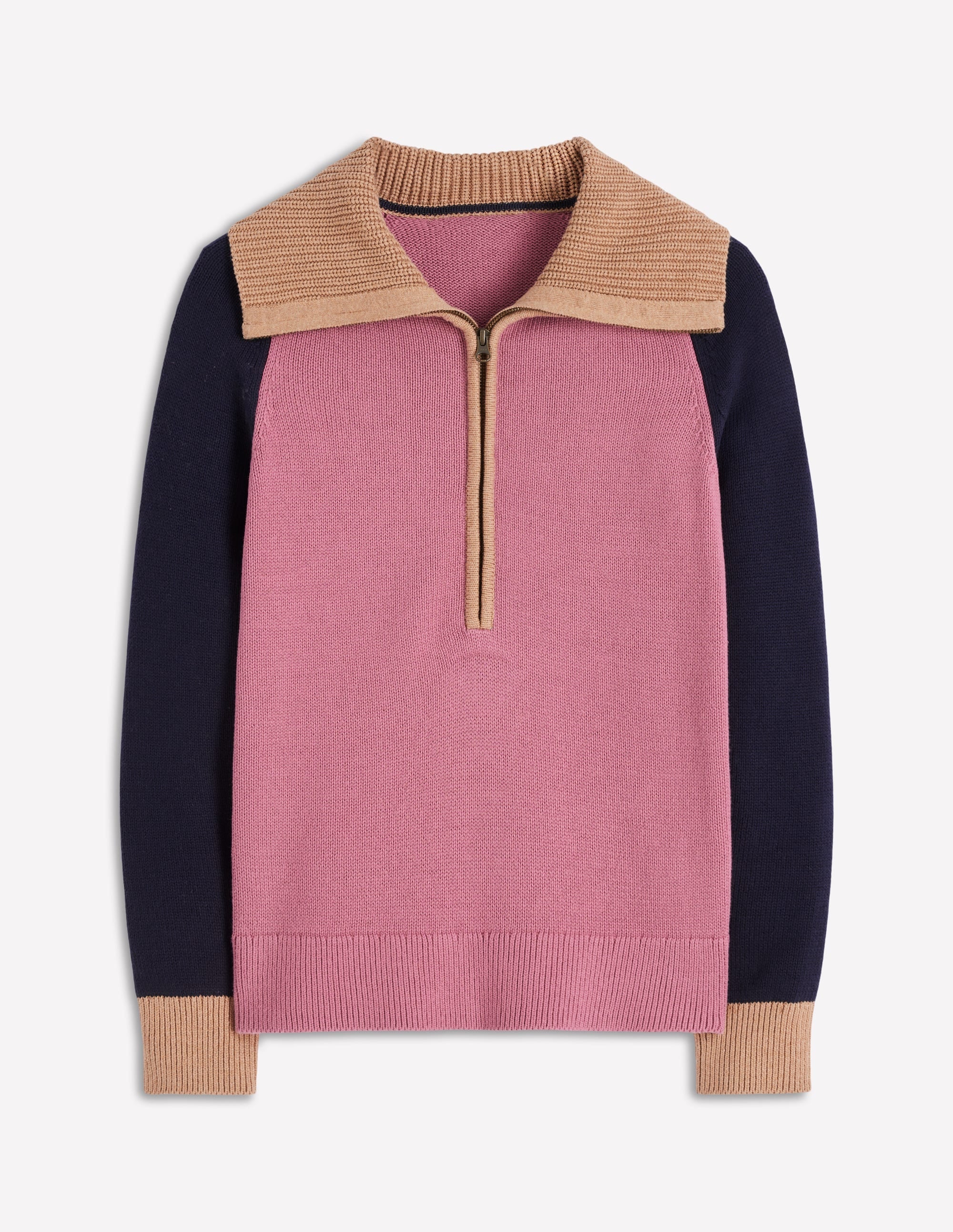 Lucy Half Zip Sweater-Pink Heather, Navy