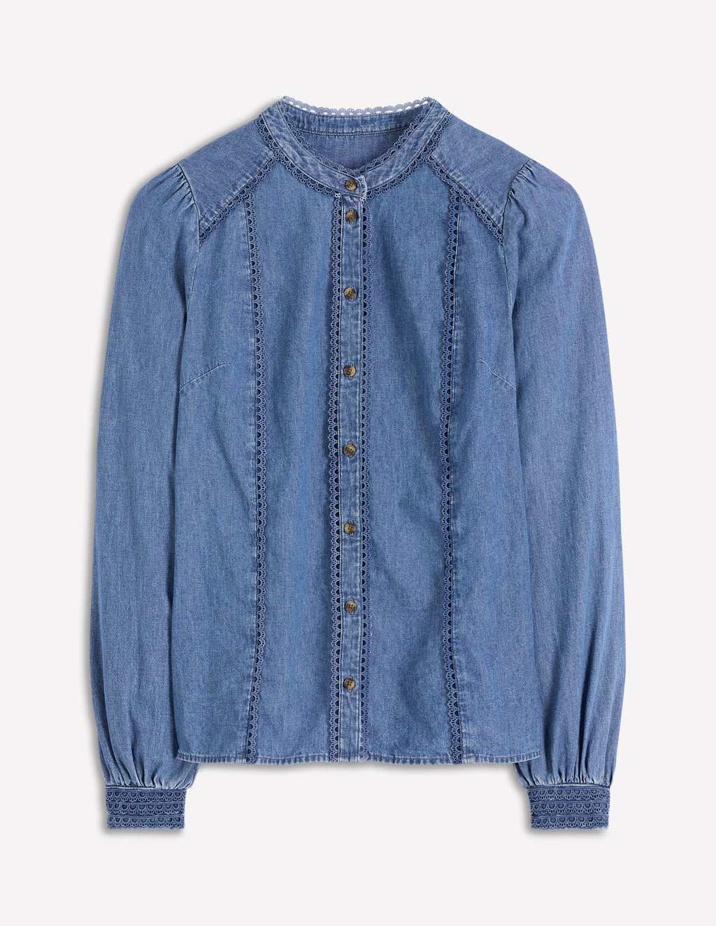 Rhea Trim Insert Denim Top-Light Vintage