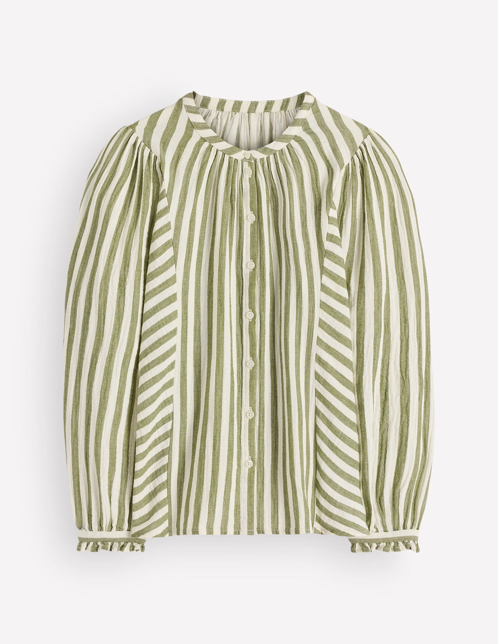 Camille Double Cloth Top-Olive, Ivory Fine Stripe