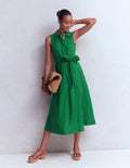Belinda Linen Shirt Dress-Fresh Green