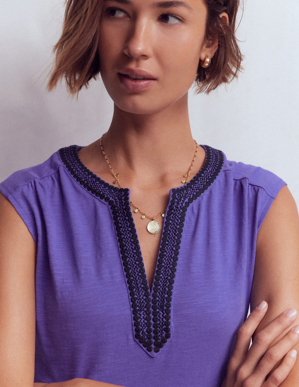May Embroidered Short Dress-Han Purple