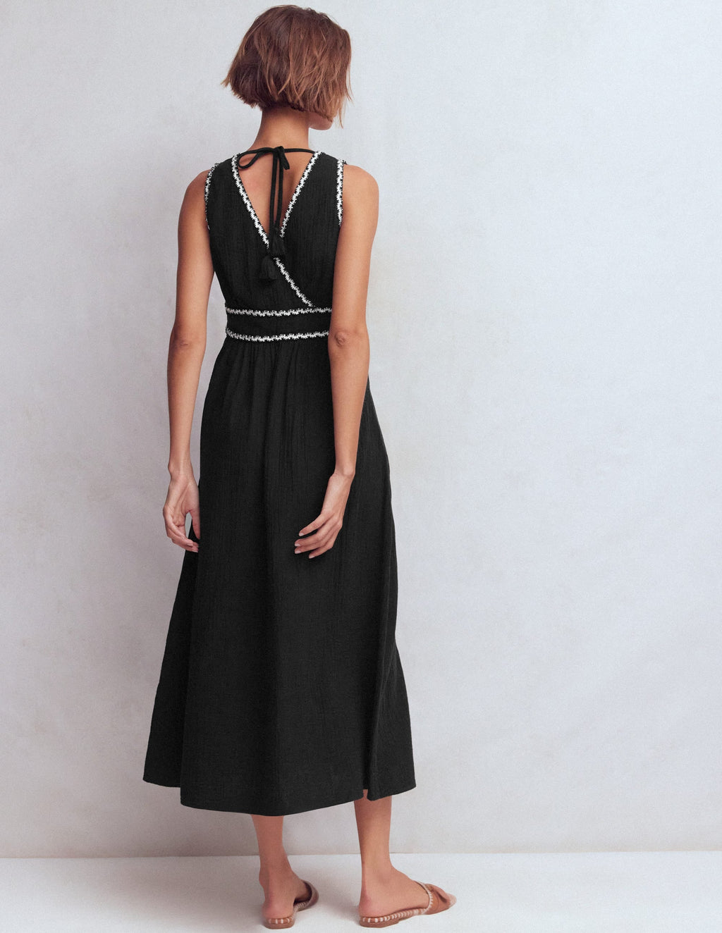 Lorna Trim Double Cloth Dress-Black Ivory