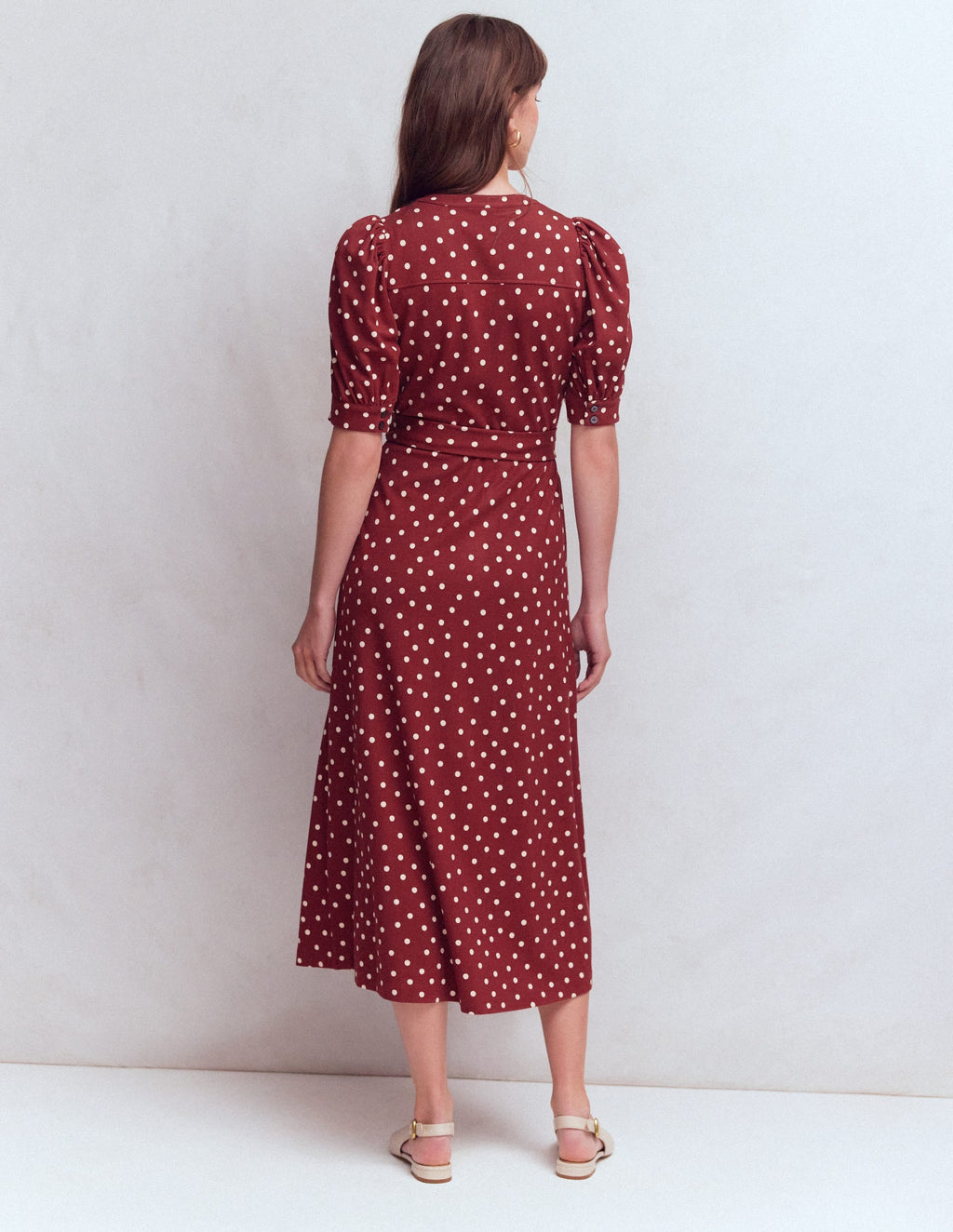 Puff Sleeve Ponte Shirt Dress-Red Pear, Painted Dot