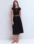 Boat Neck Mix Dress-Black
