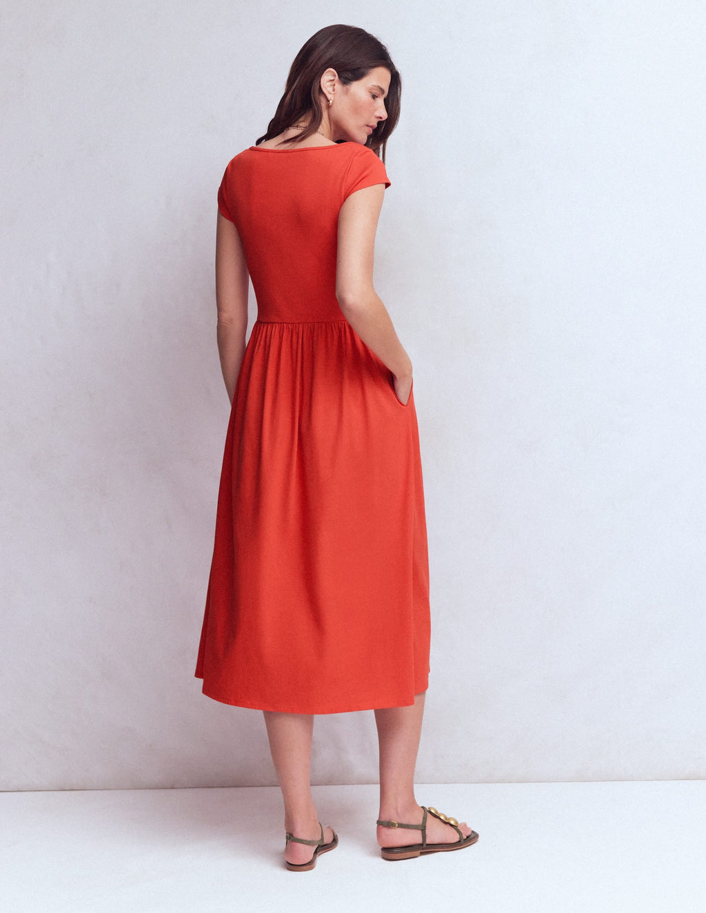Boat Neck Mix Dress-Blood Orange