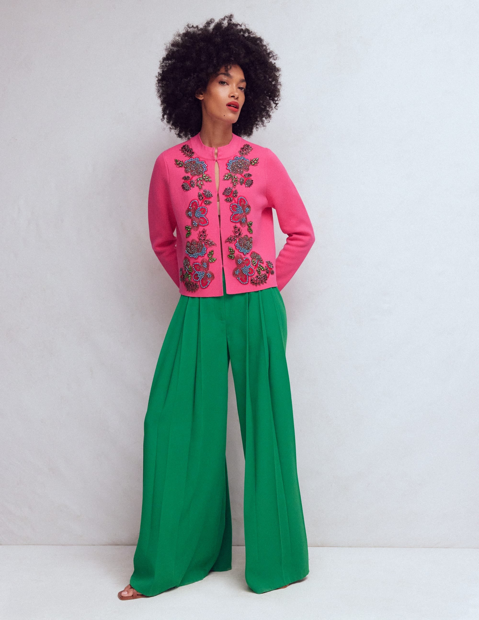 Elena Stand Neck Jacket-Pink Embroidery