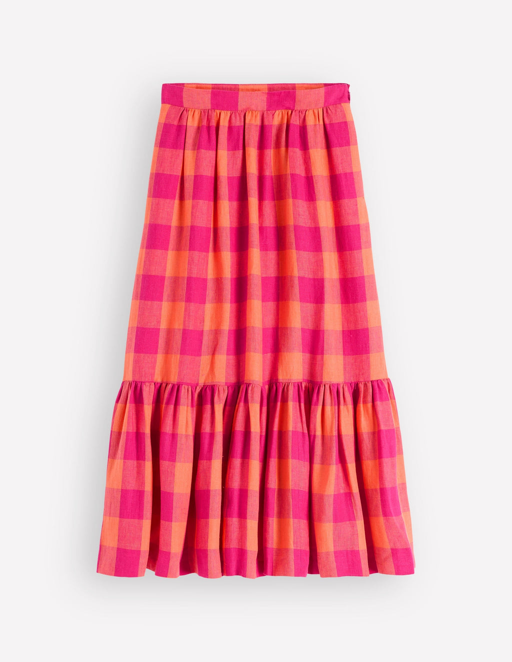 Abigail Linen Maxi Skirt-Zesty Orange, Pink Gingham
