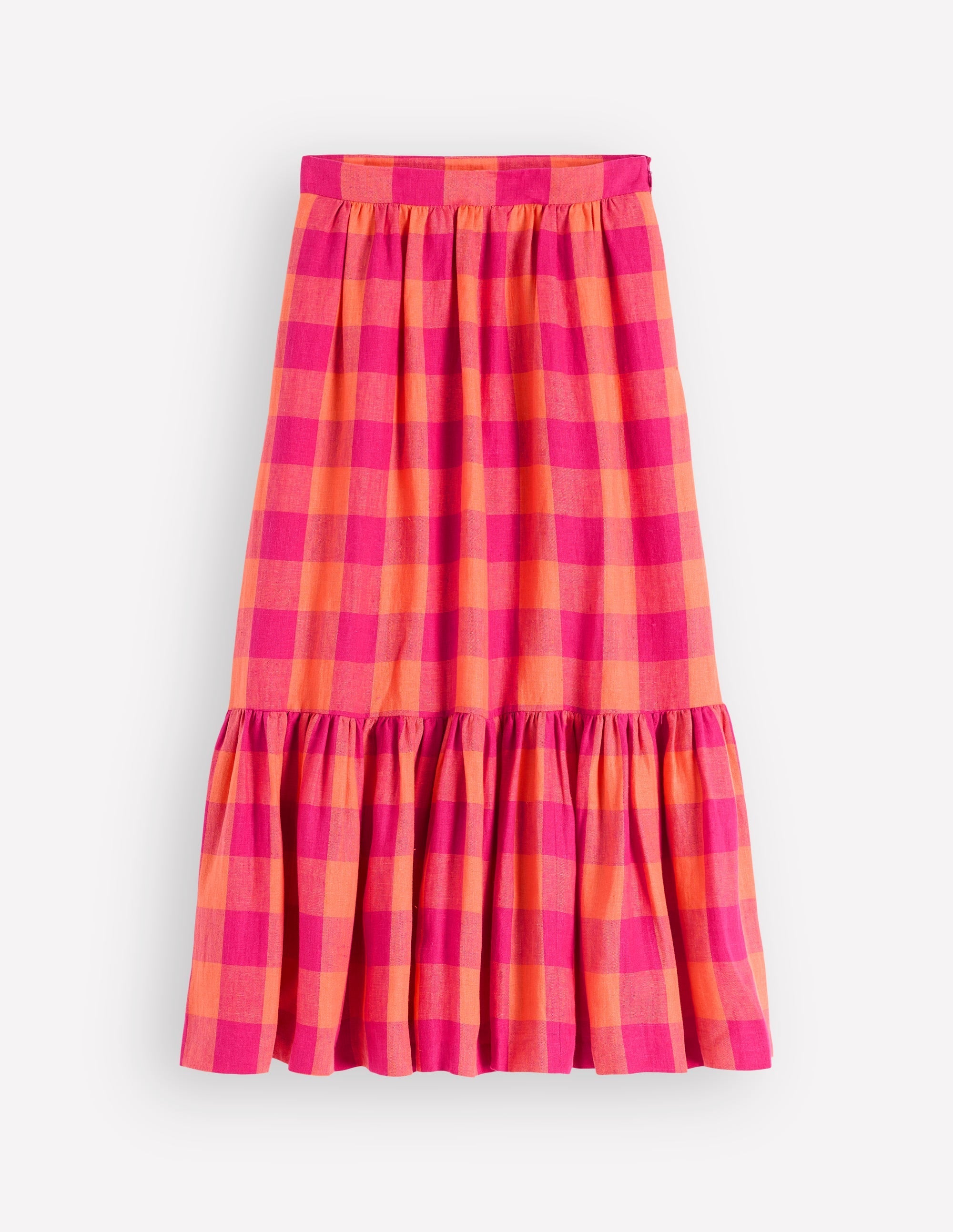 Abigail Linen Maxi Skirt-Zesty Orange, Pink Gingham