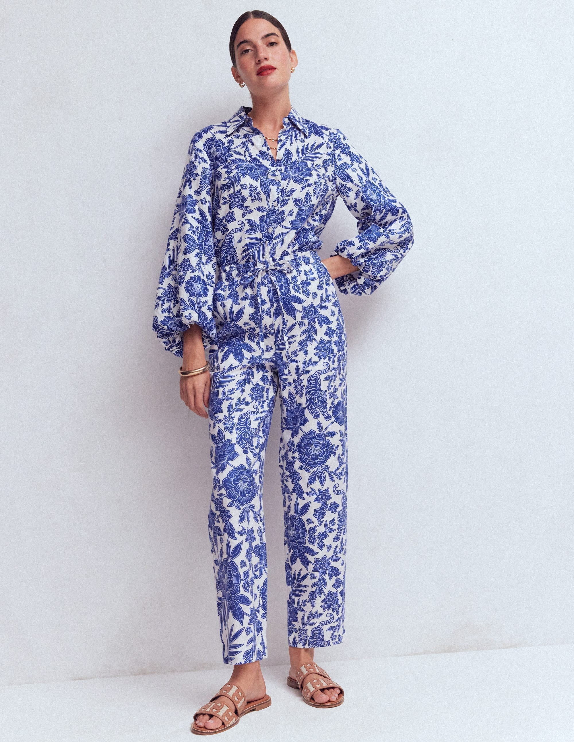 Islington Linen Crop Pants-Mazarine Blue, Tigers Paradise