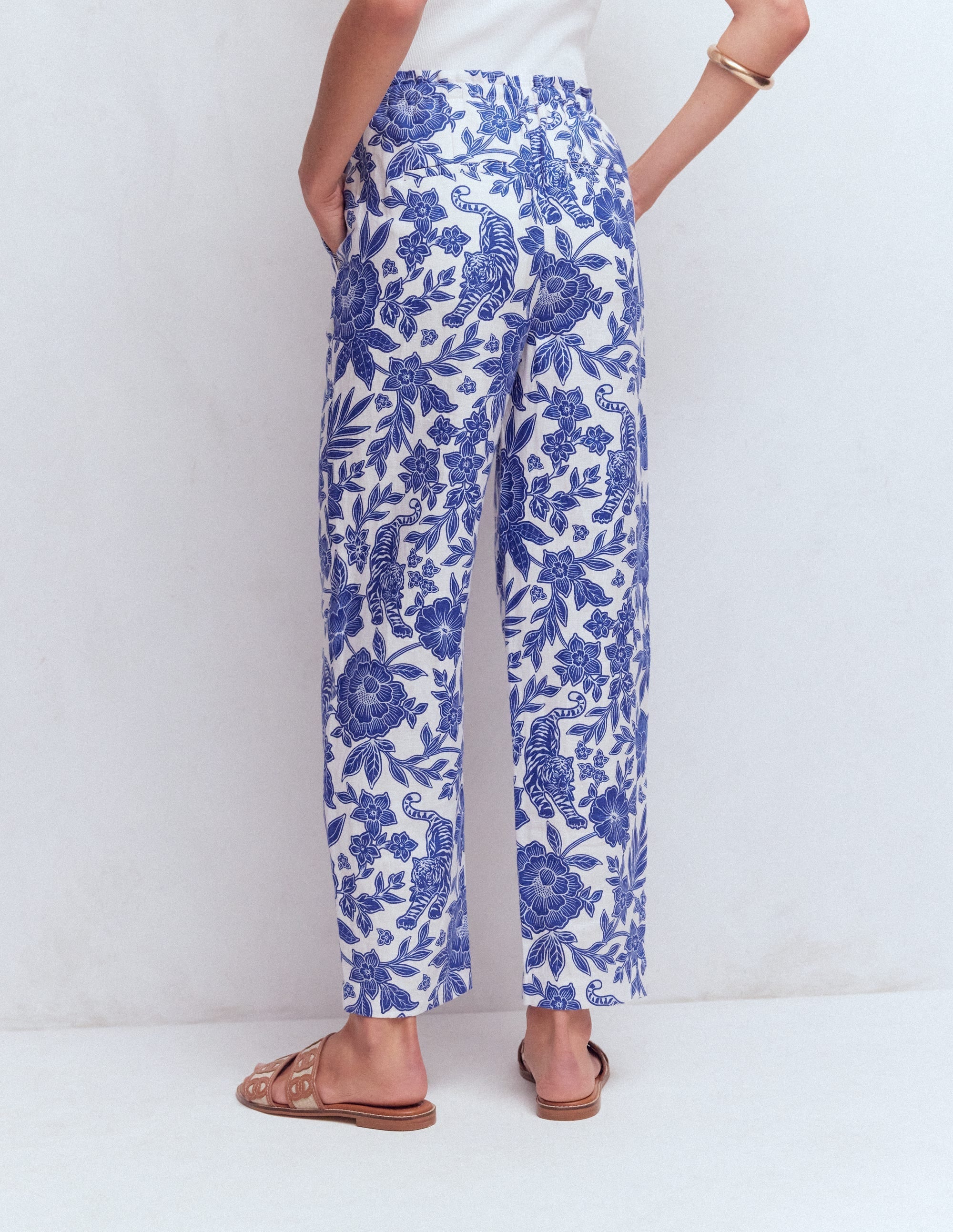 Islington Linen Crop Pants-Mazarine Blue, Tigers Paradise