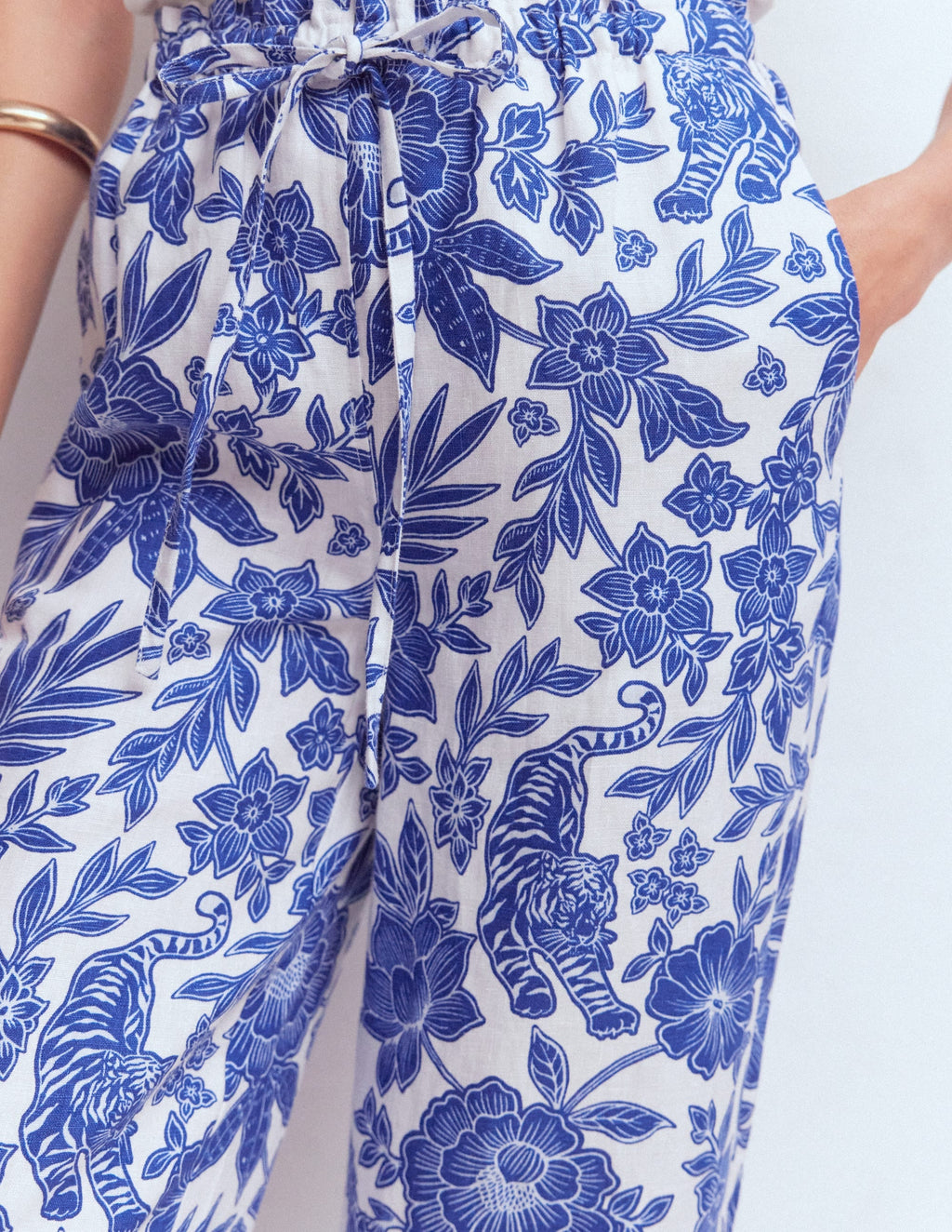 Islington Linen Crop Pants-Mazarine Blue, Tigers Paradise