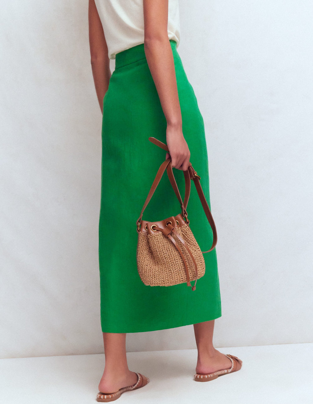 Dimitra Linen Column Skirt-Rich Emerald