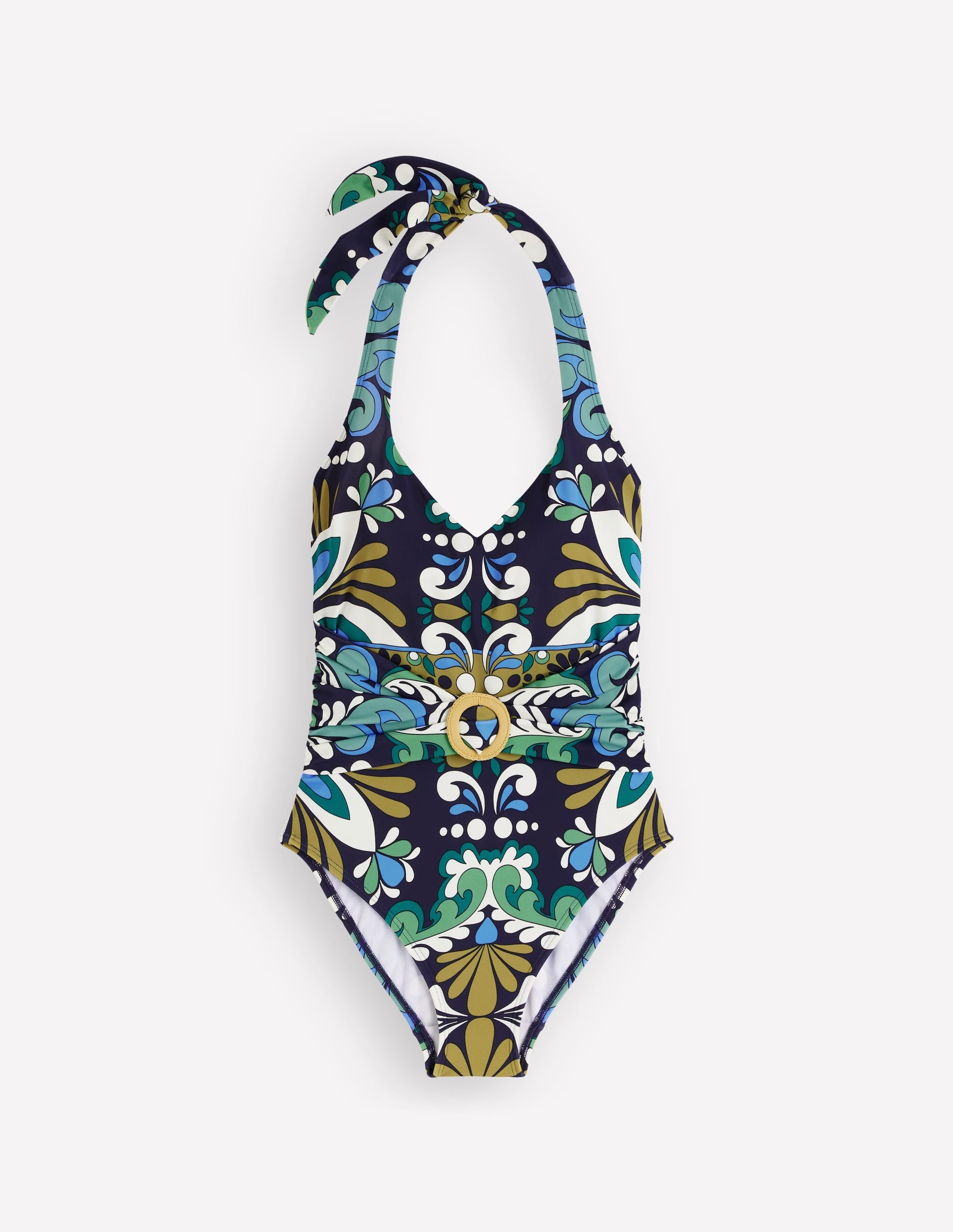 Sorrento Hoop Sash Swimsuit-French Navy, Bloom Tapestry
