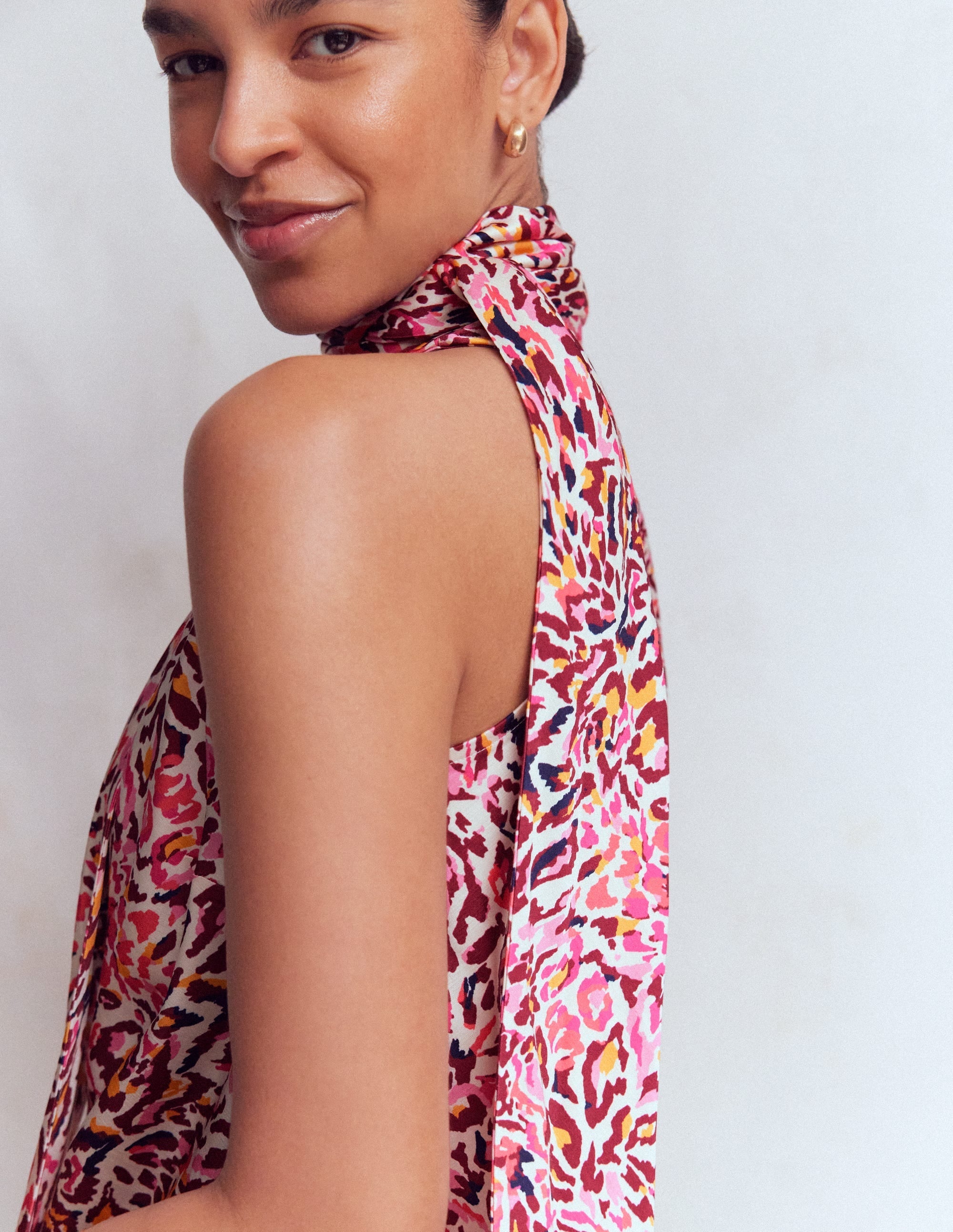 Satin Halterneck Top-Multi, Leopard Flow