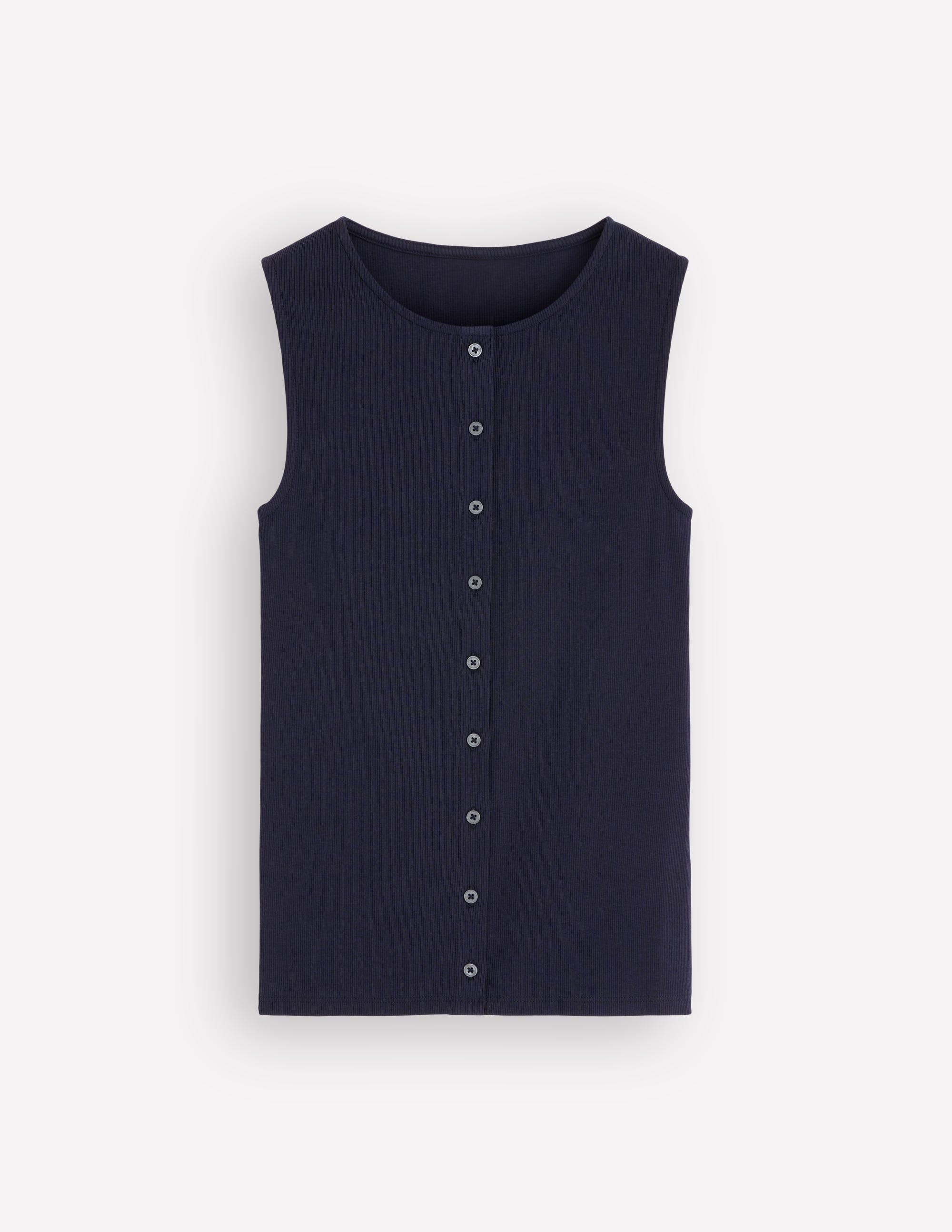 Evie Button Through Rib Vest-Navy