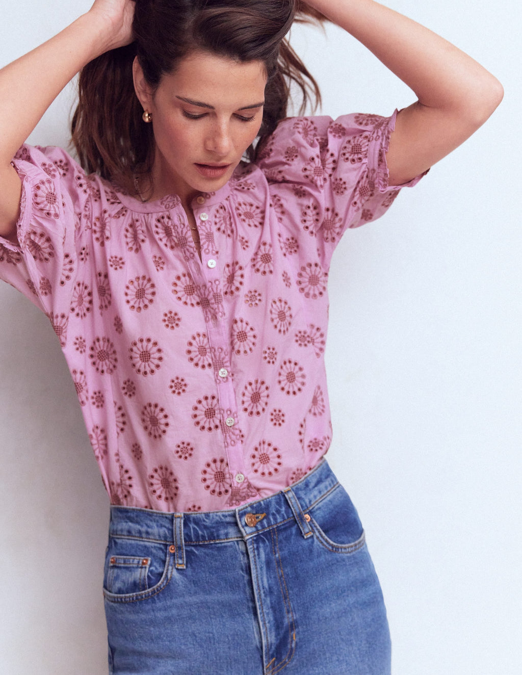 Camille Embroidered Cotton Top-Soft Lavender