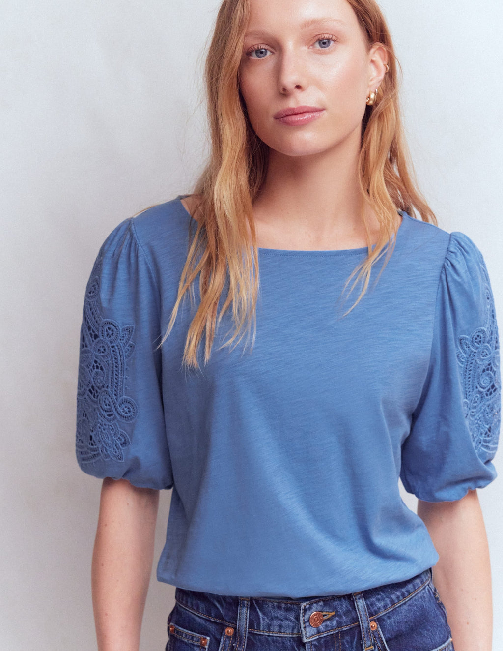 Tape Lace T-shirt-Forget Me Not Blue