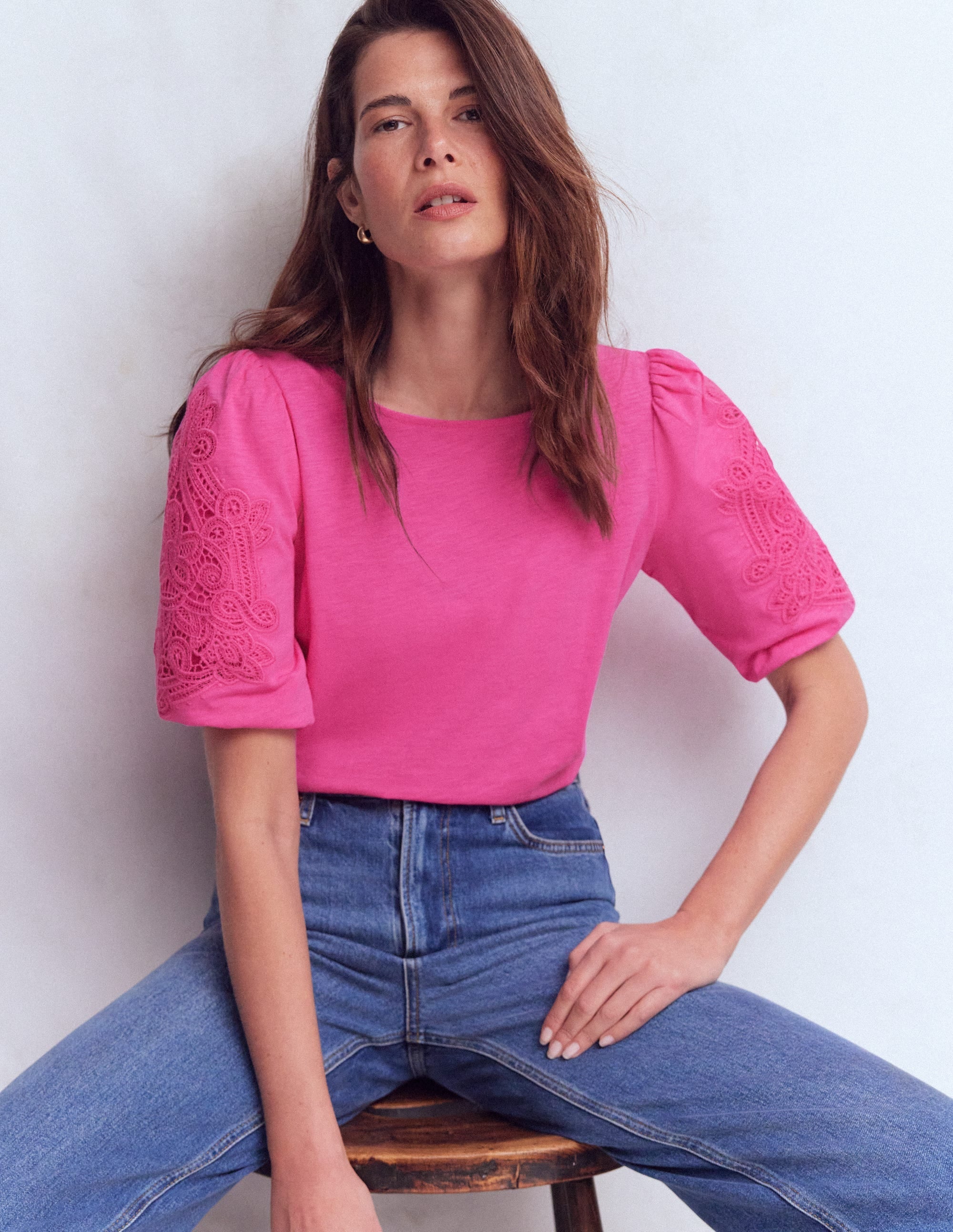 Tape Lace T-shirt-Phlox Pink