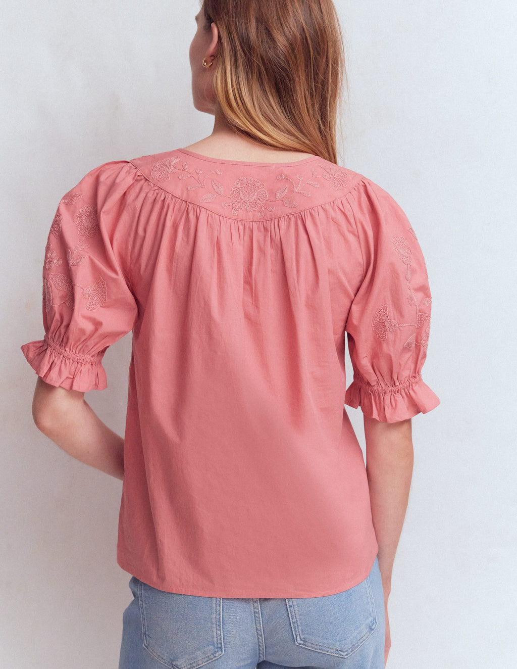 Cotton Embroidered Yoke Top-Vintage Rose Embroidered