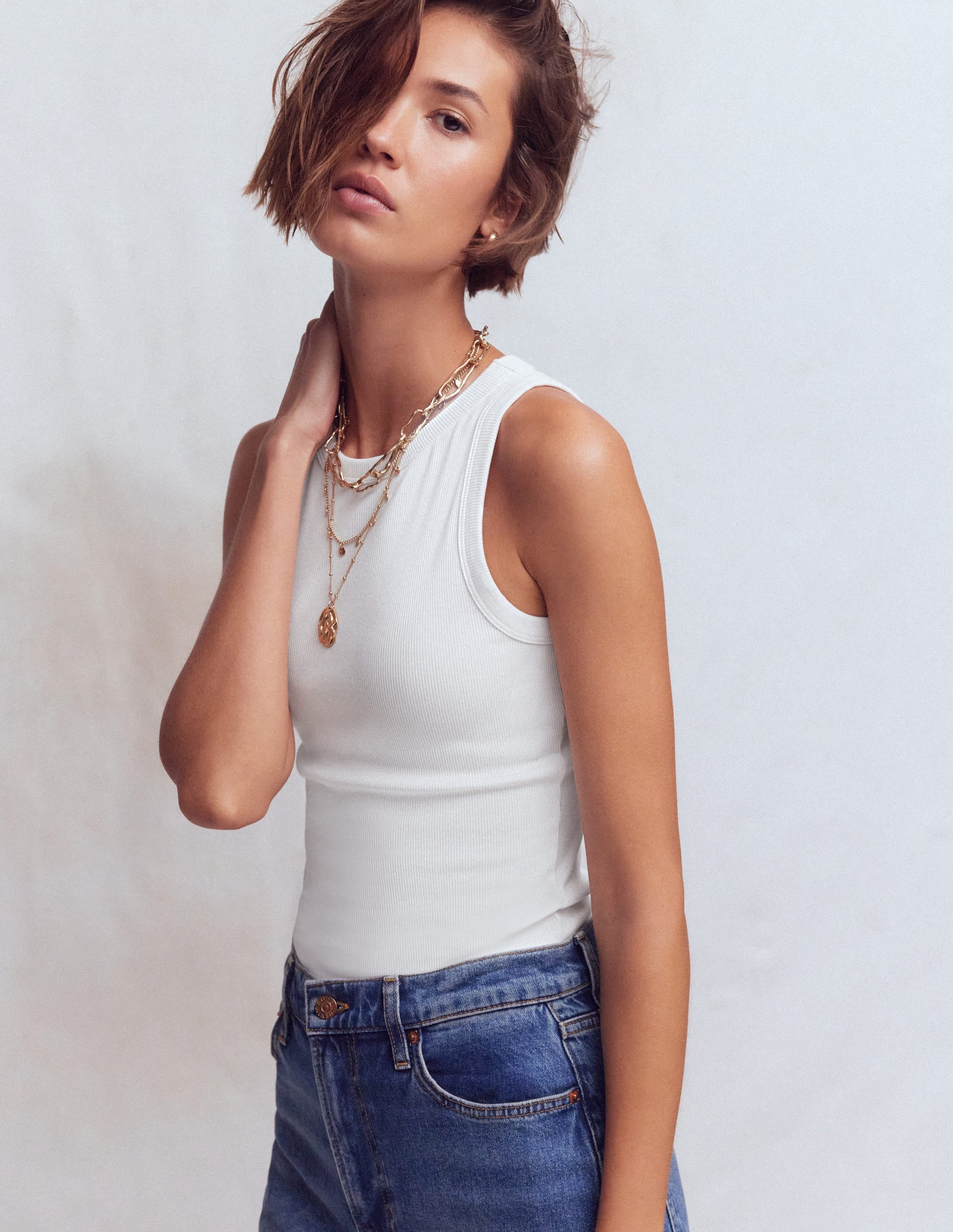 Ribbed Racer Vest-White