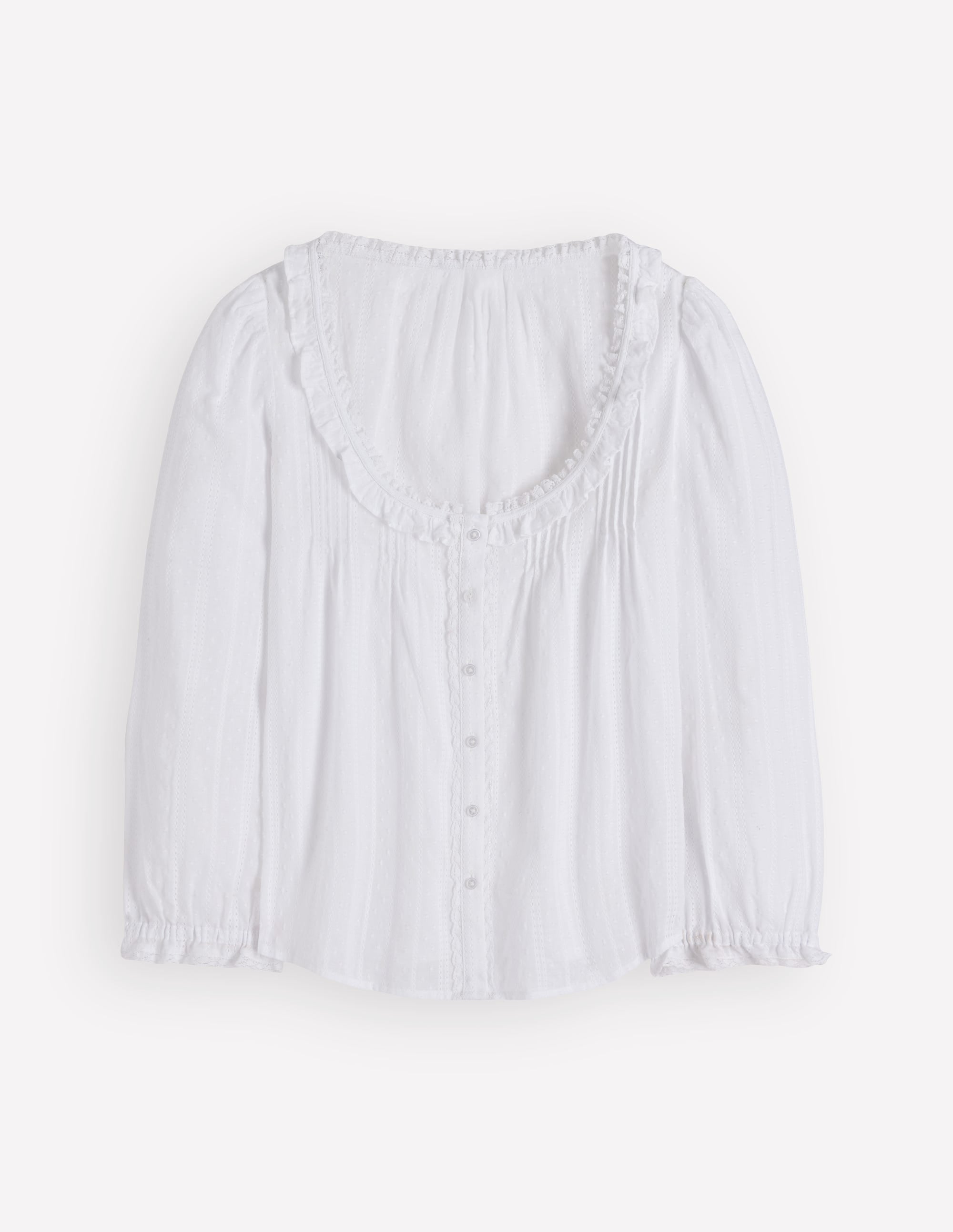 Scoop Neck Ruffle Top-White