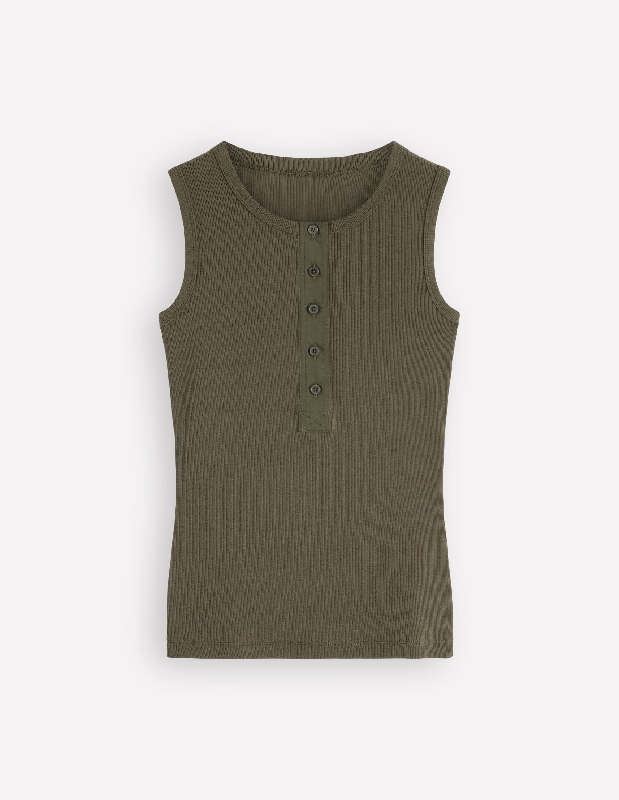 Crew Neck Henley Tank-Olive Night