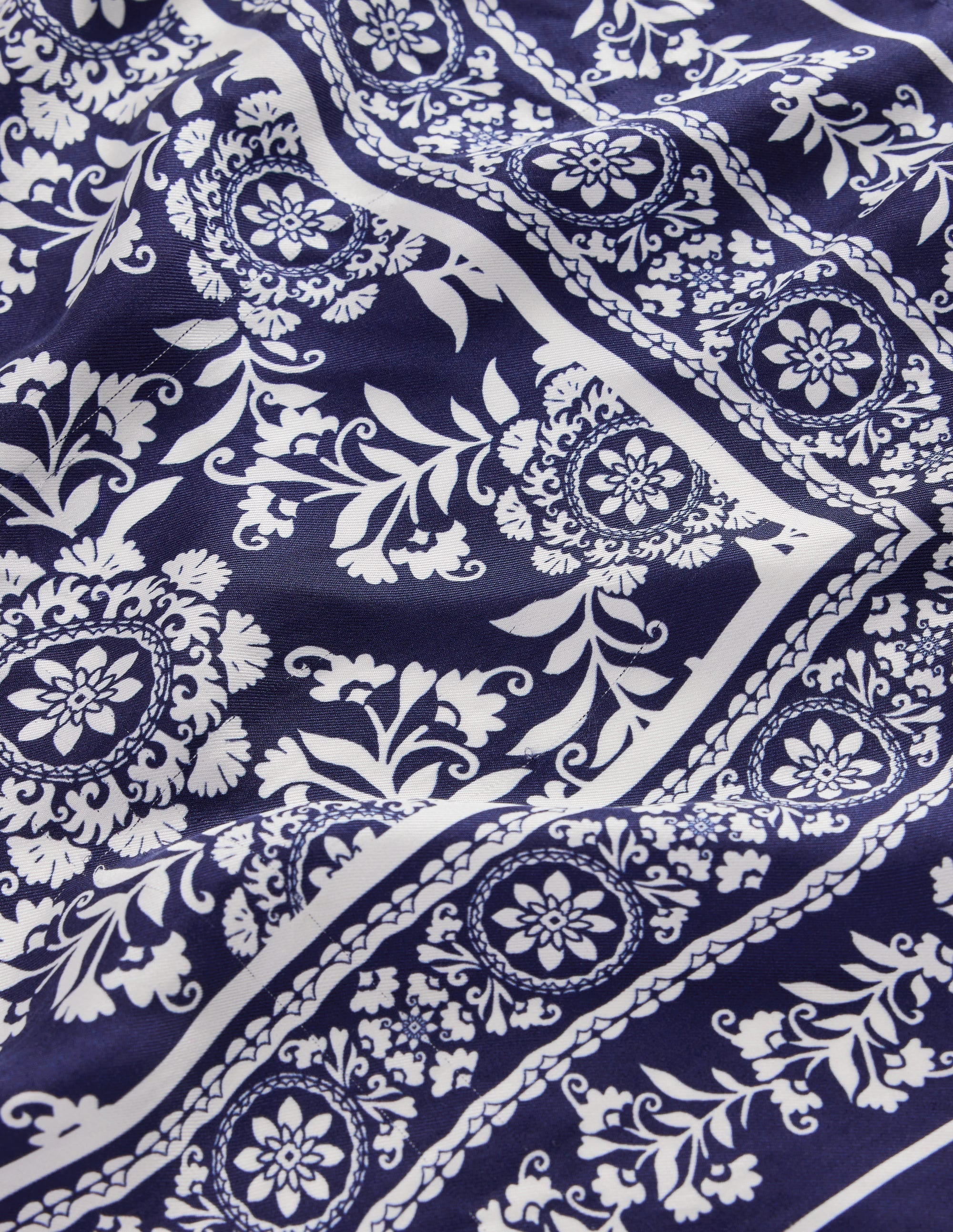 Elisabeth Silk Square Scarf-Navy Decorative Blossom