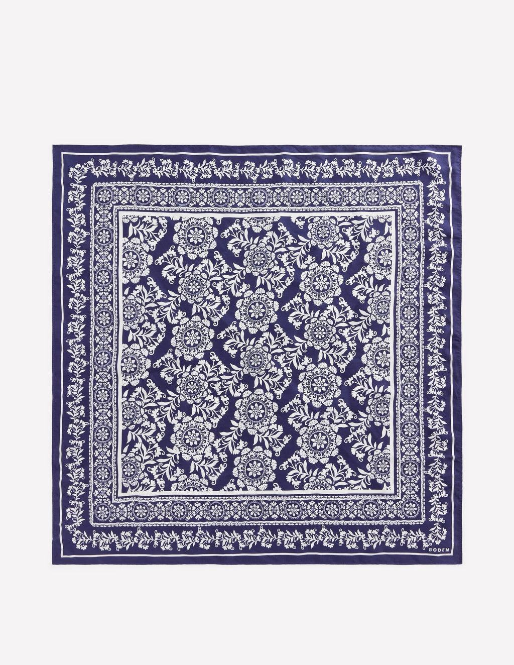 Elisabeth Silk Square Scarf-Navy Decorative Blossom